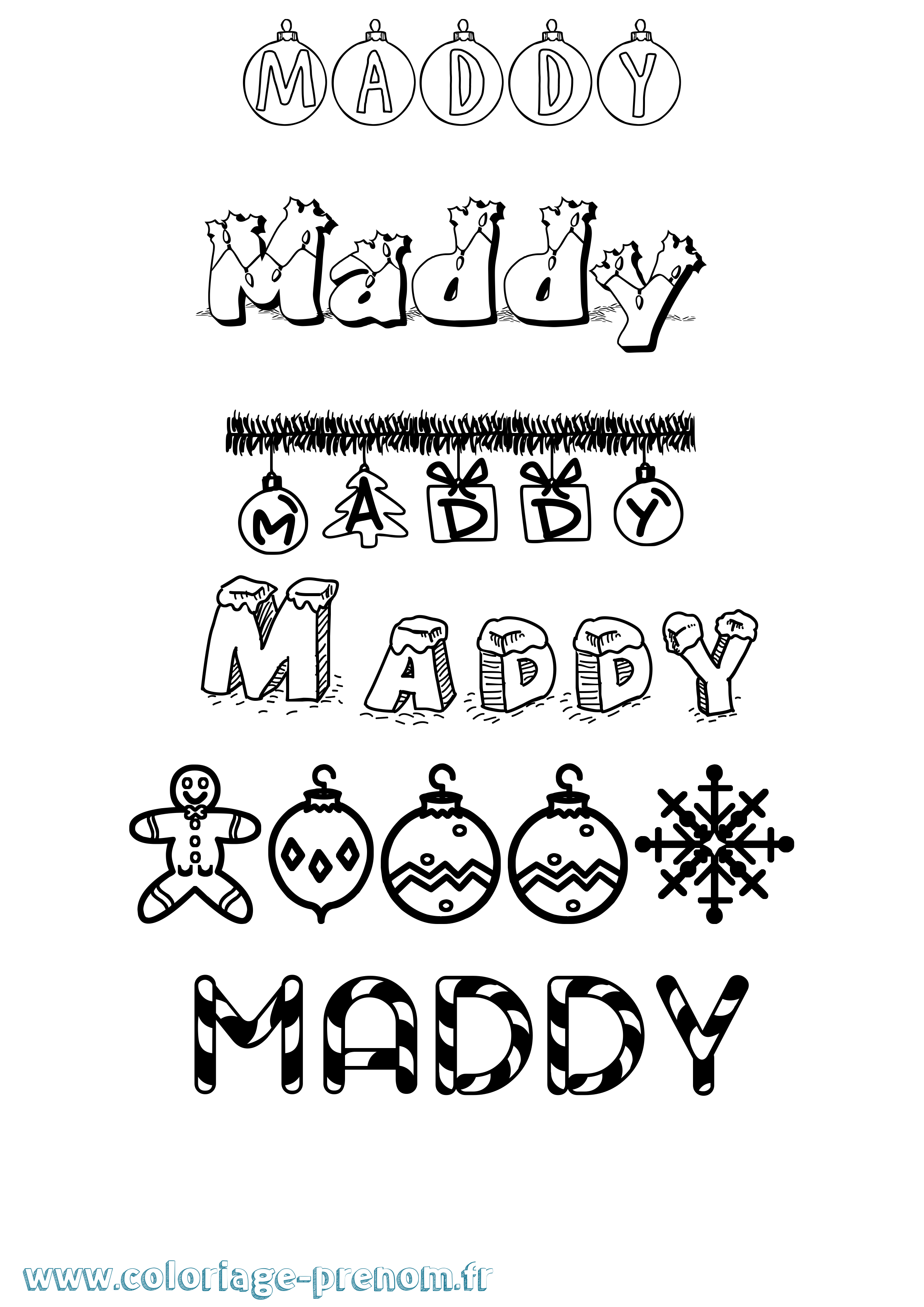 Coloriage prénom Maddy Noël