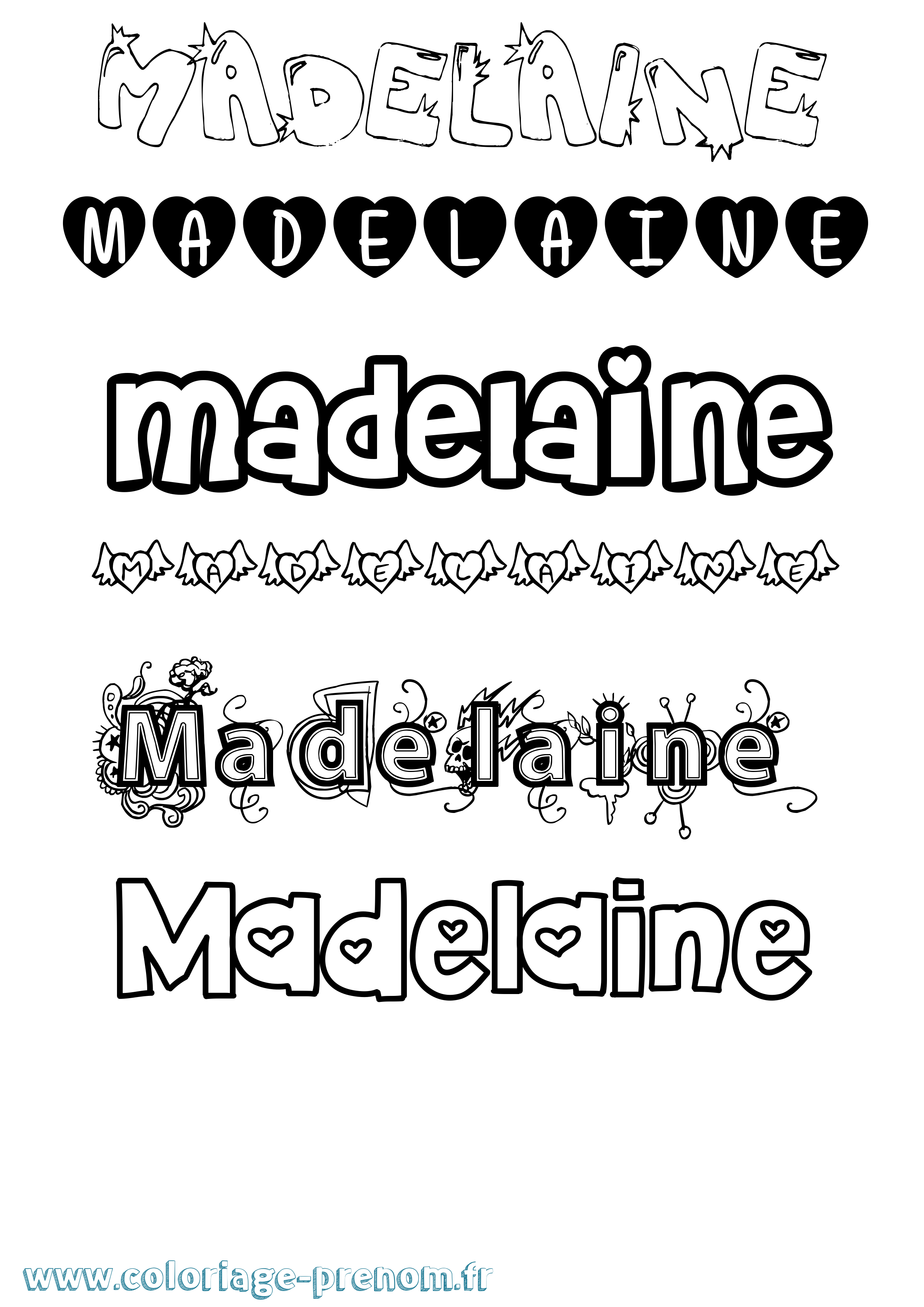 Coloriage prénom Madelaine Girly