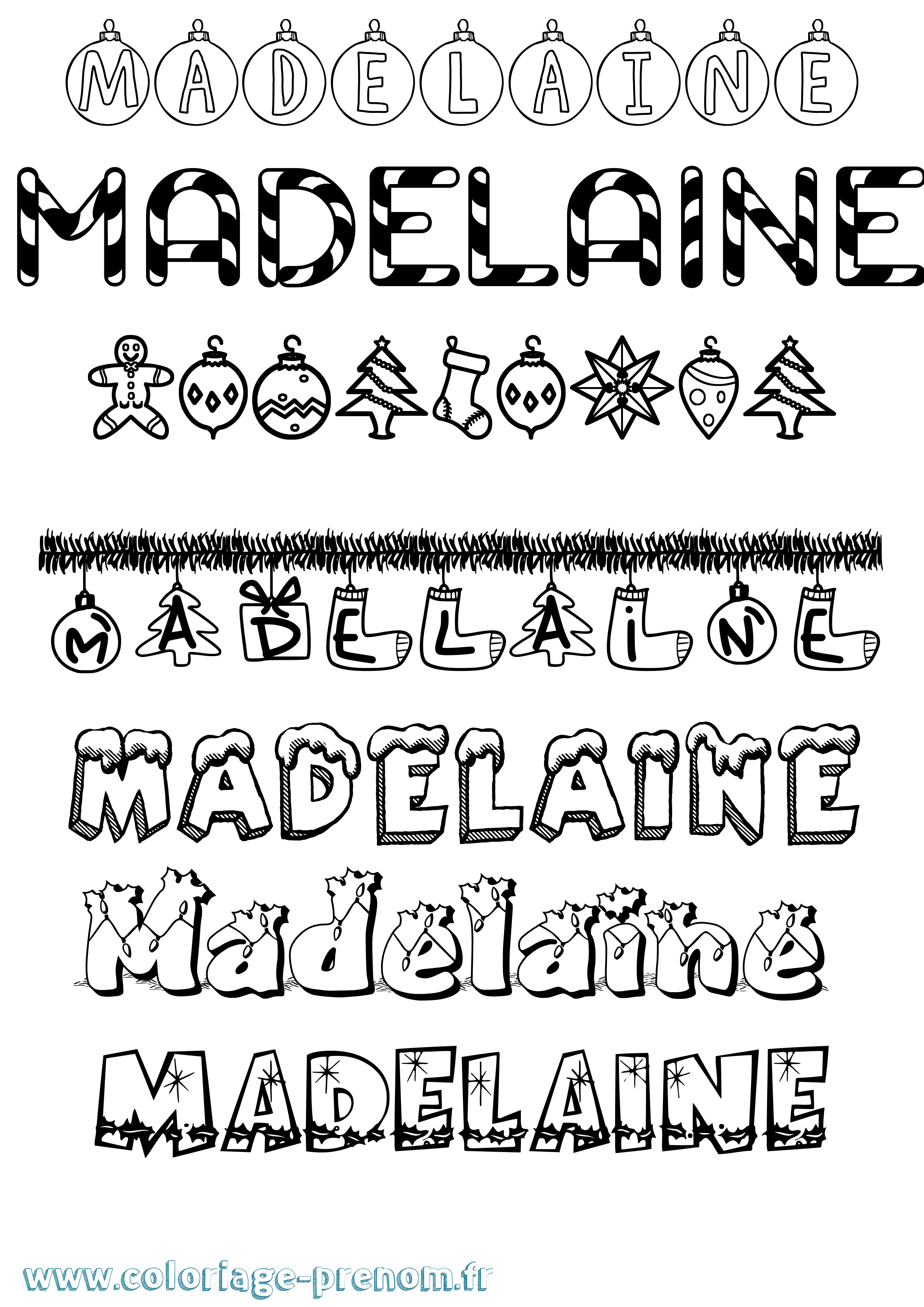 Coloriage prénom Madelaine Noël