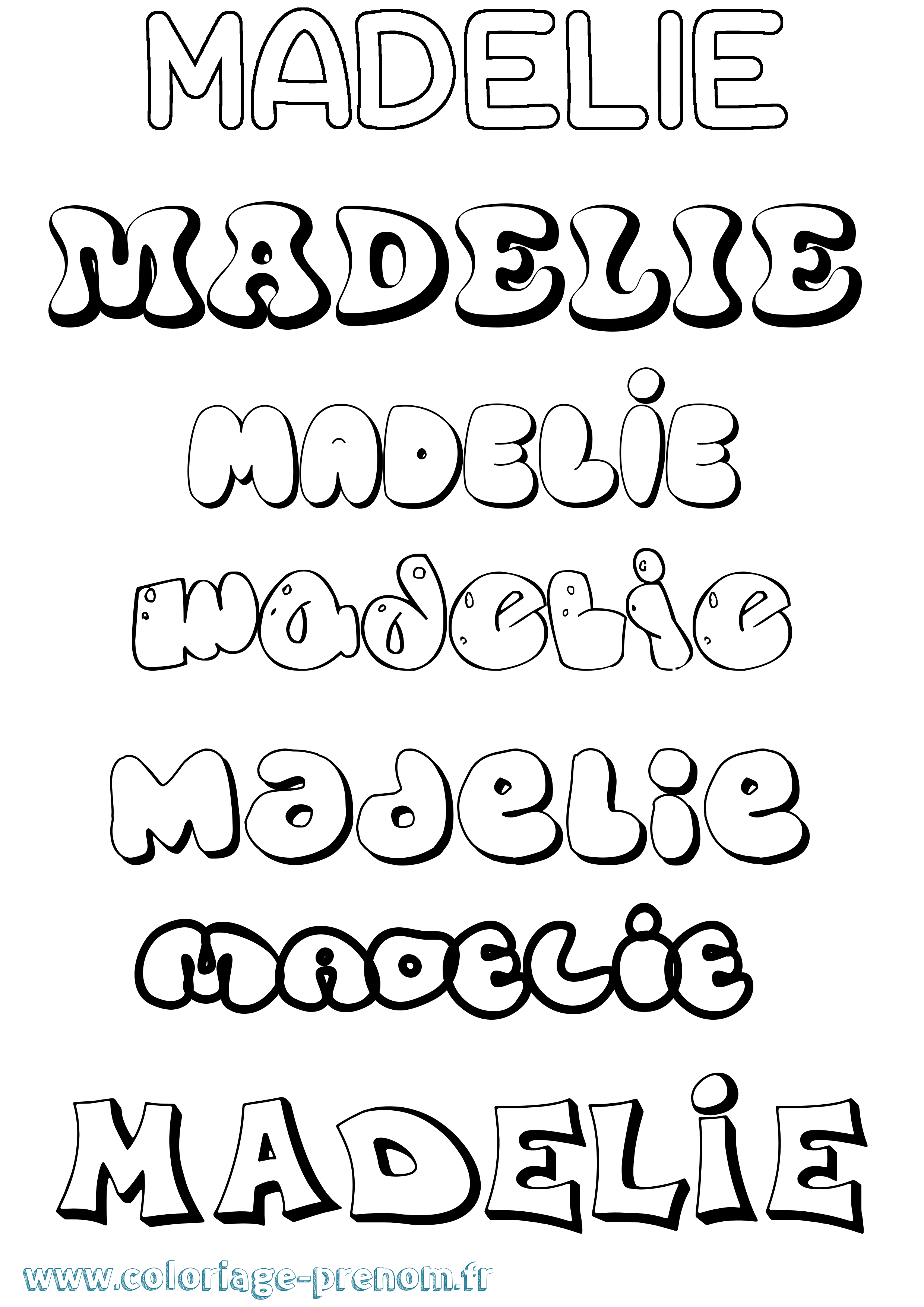 Coloriage prénom Madelie Bubble