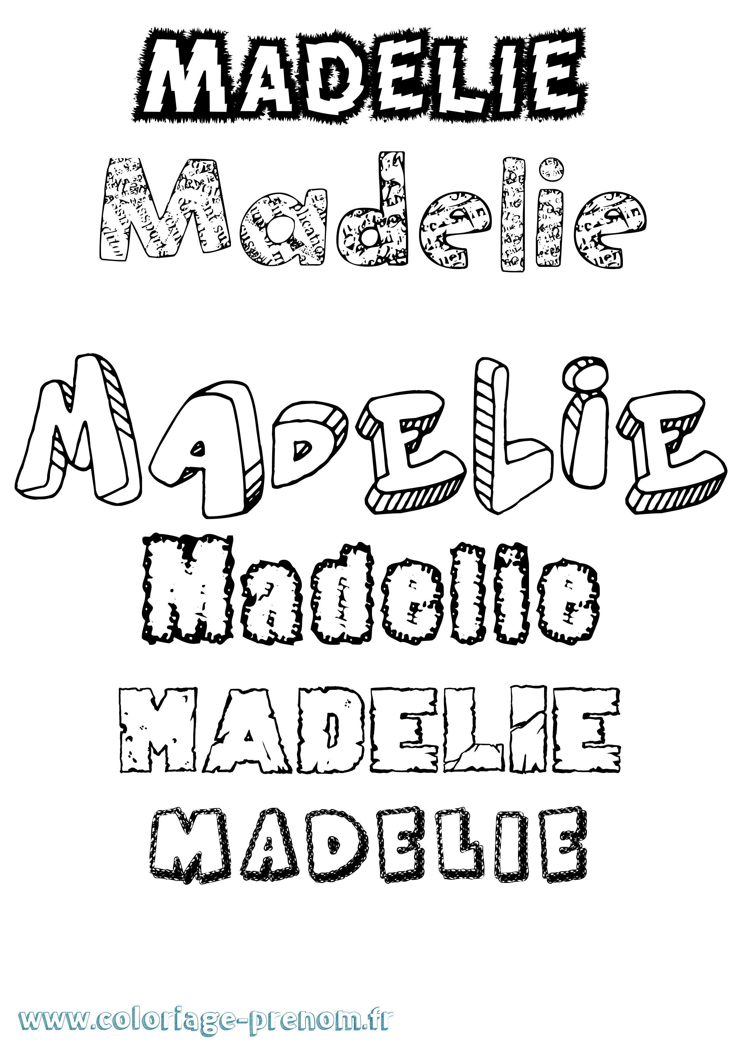 Coloriage prénom Madelie Destructuré