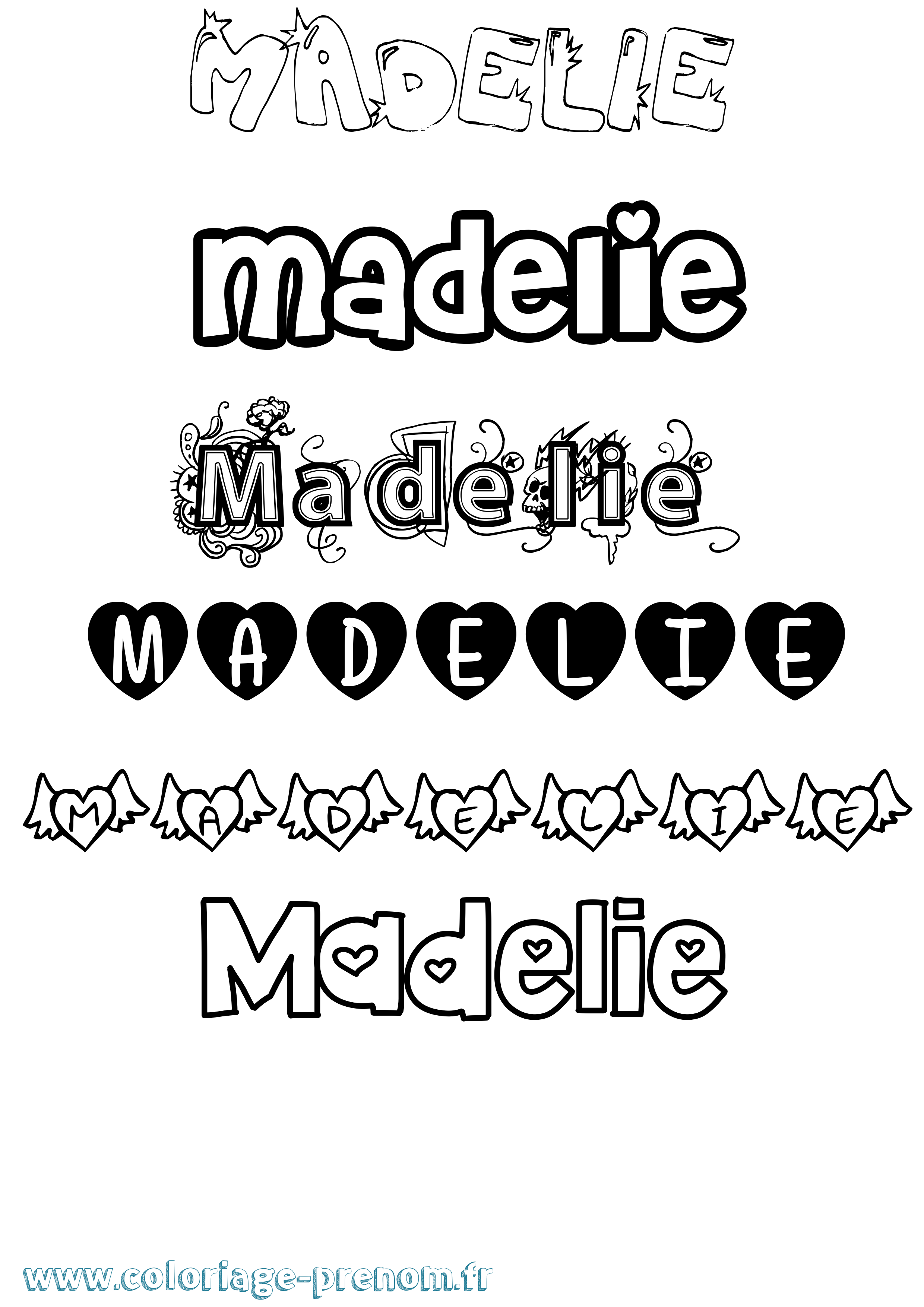 Coloriage prénom Madelie Girly