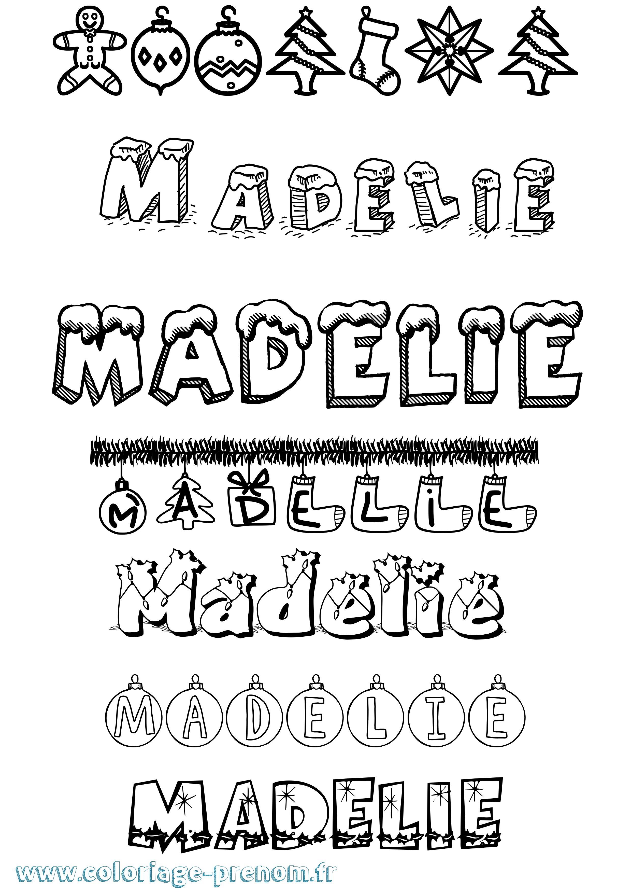 Coloriage prénom Madelie Noël