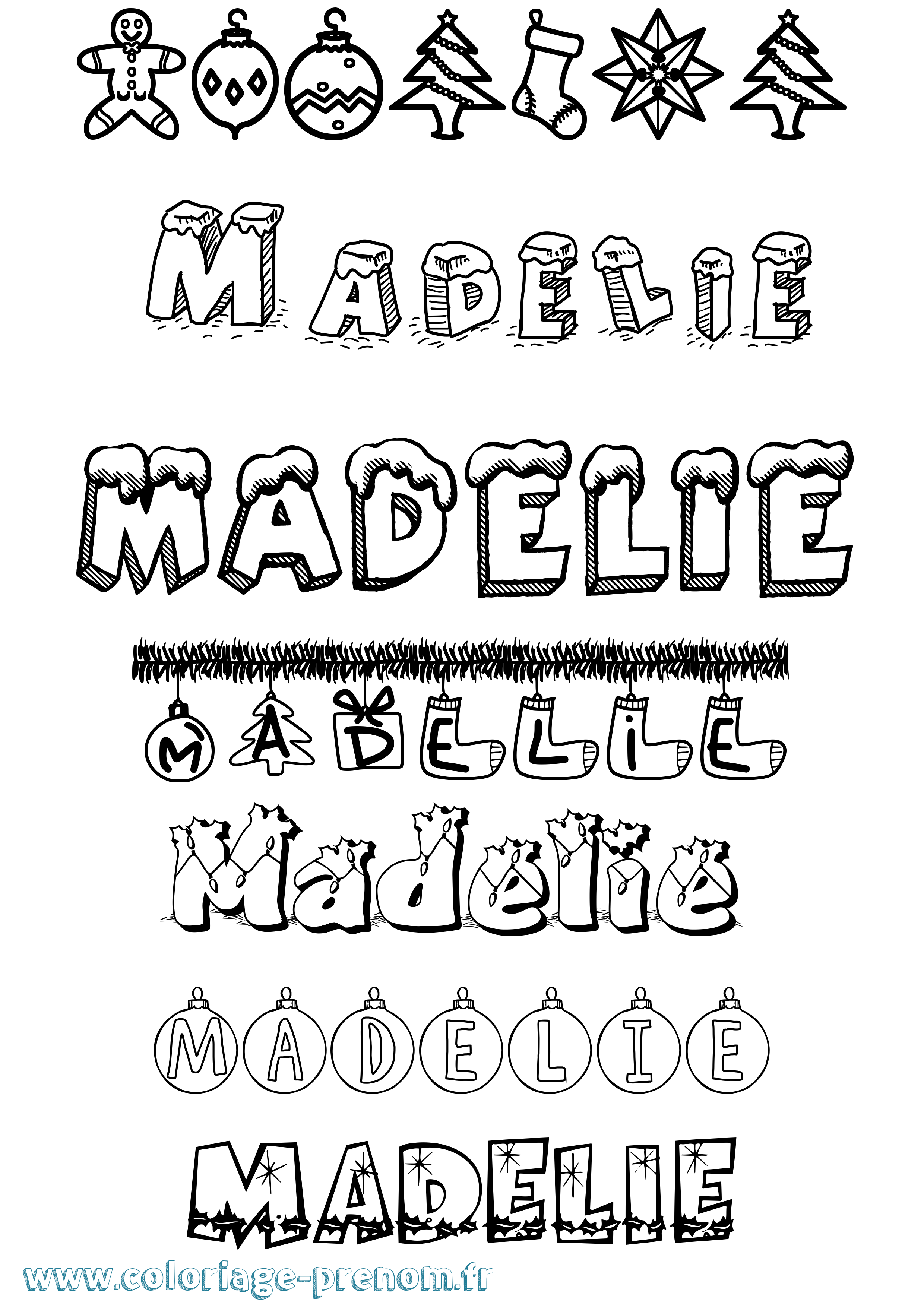 Coloriage Madelie Noël Coloriage prénom Madelie Noël