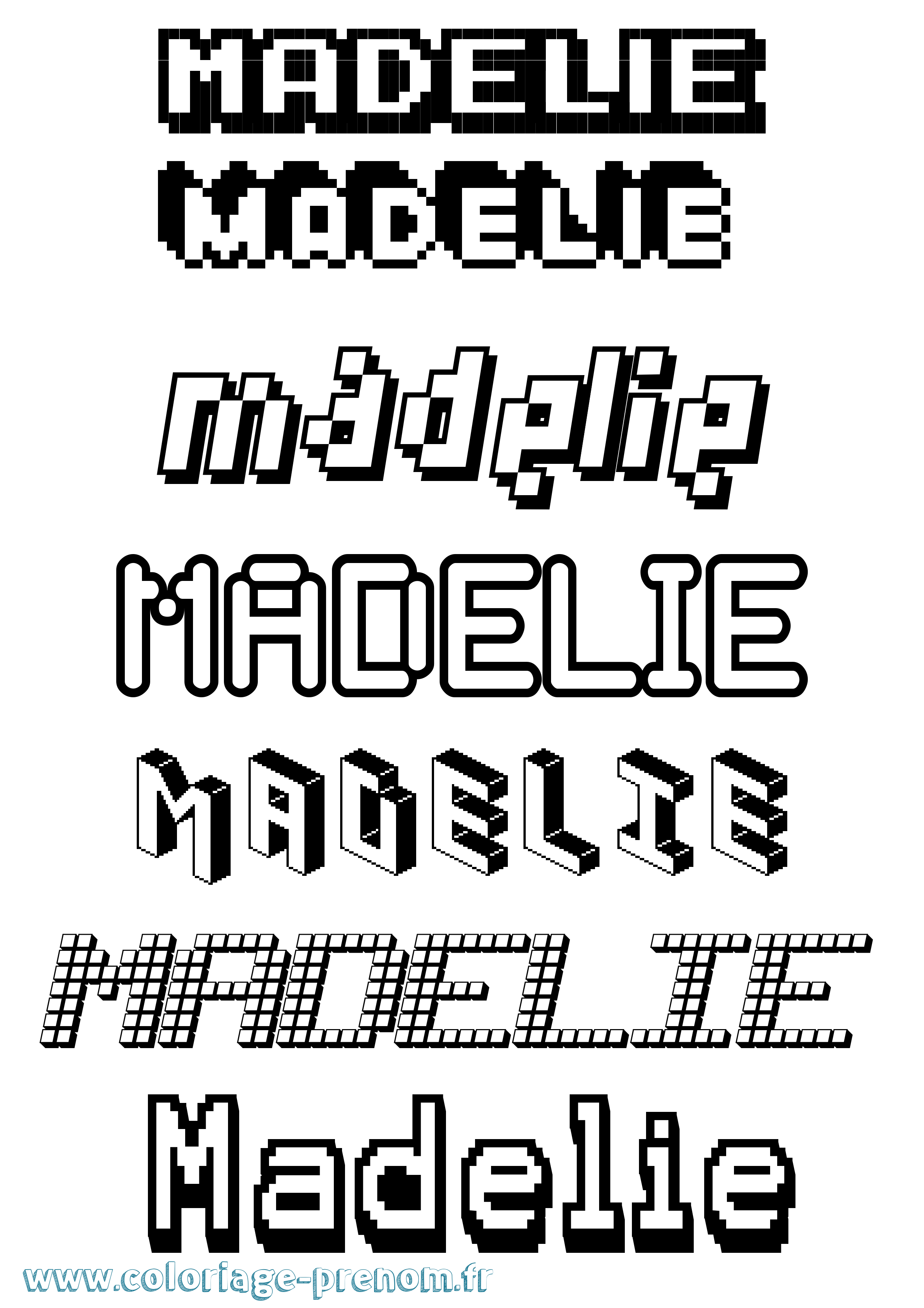 Coloriage prénom Madelie Pixel