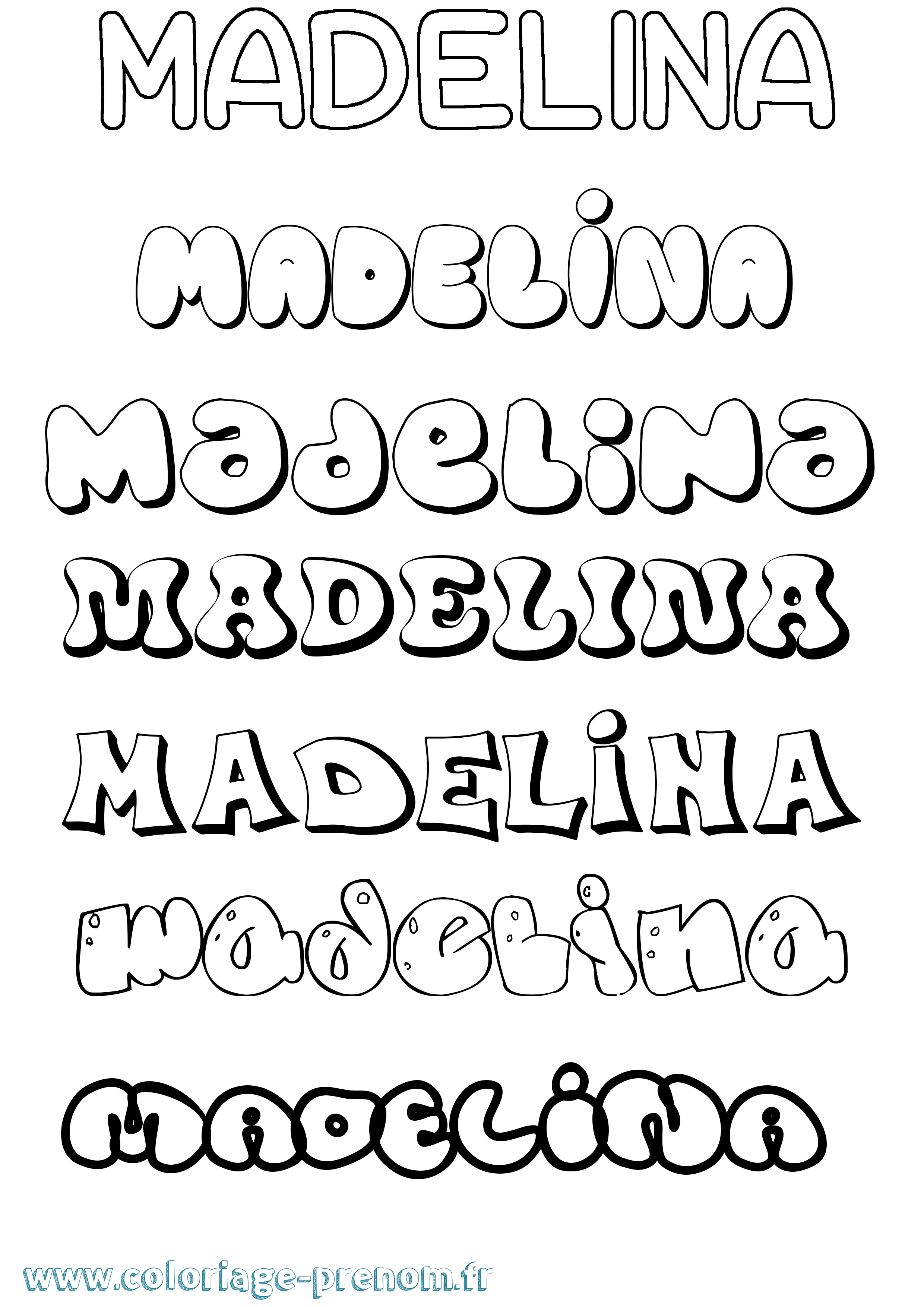 Coloriage prénom Madelina Bubble