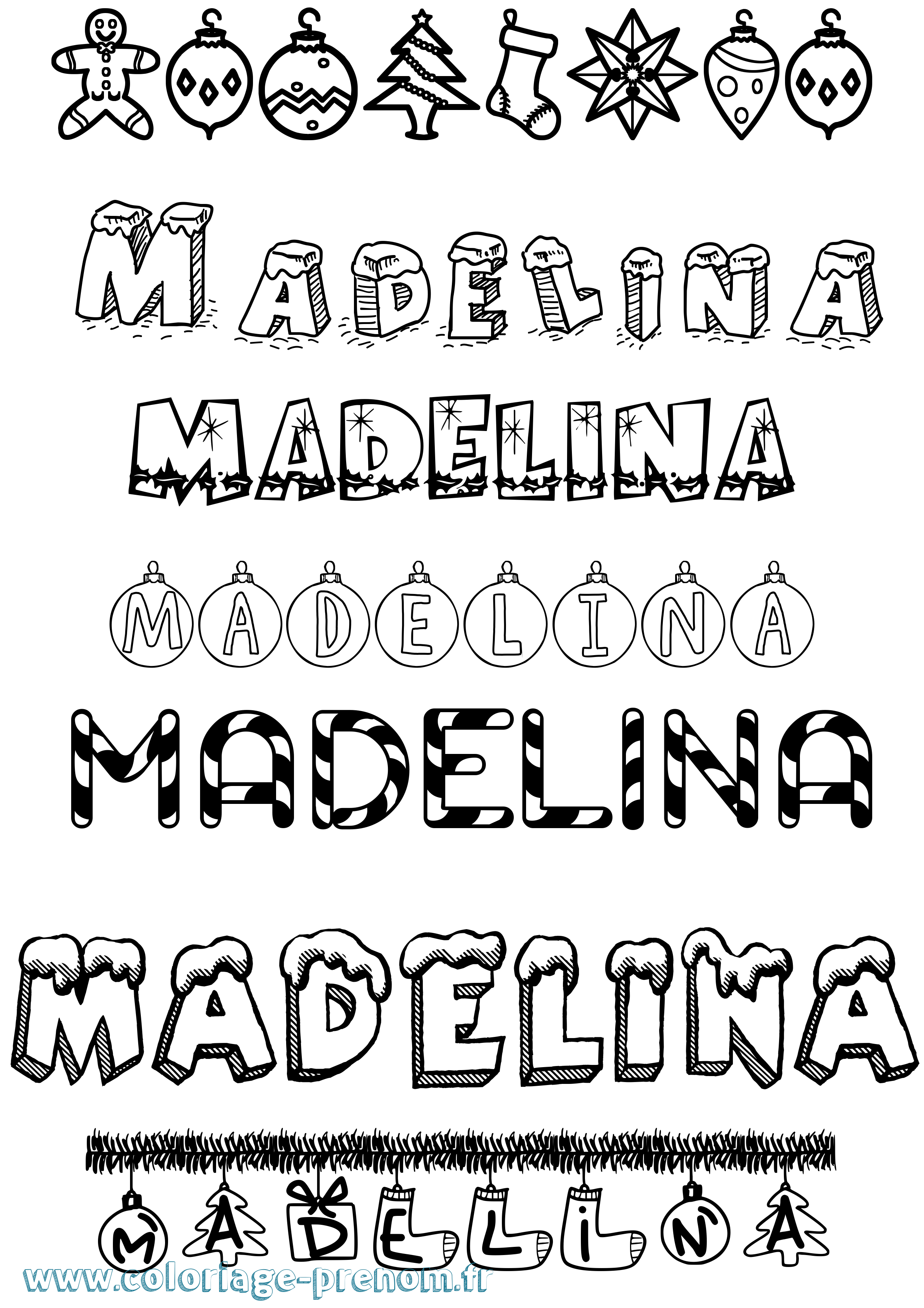 Coloriage prénom Madelina Noël