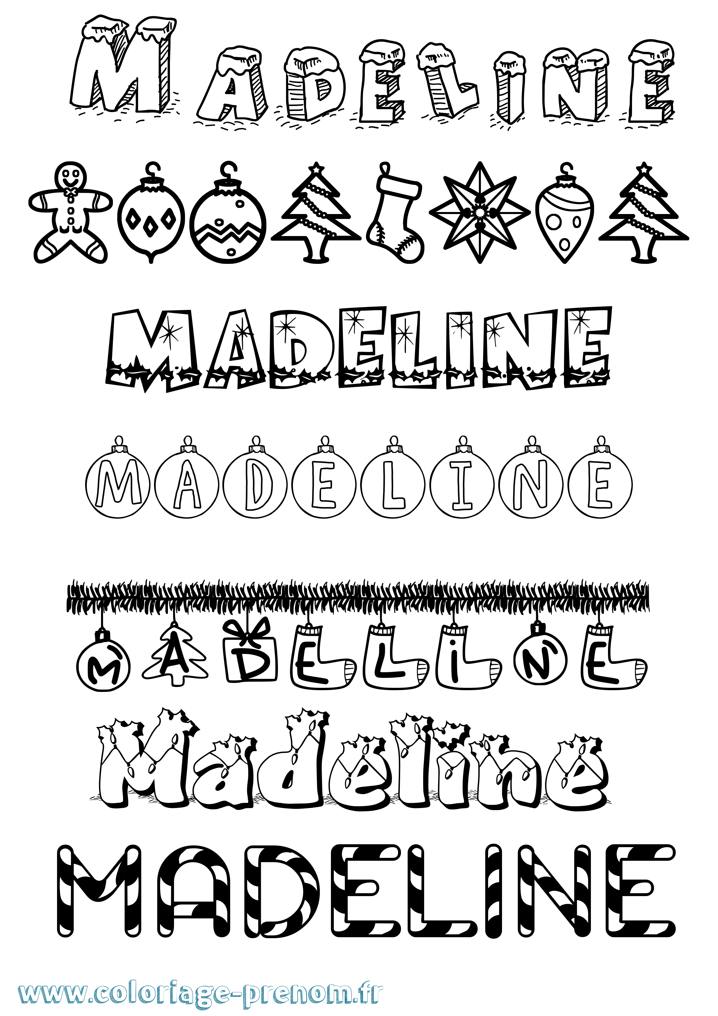 Coloriage Madeline Noël Coloriage prénom Madeline Noël