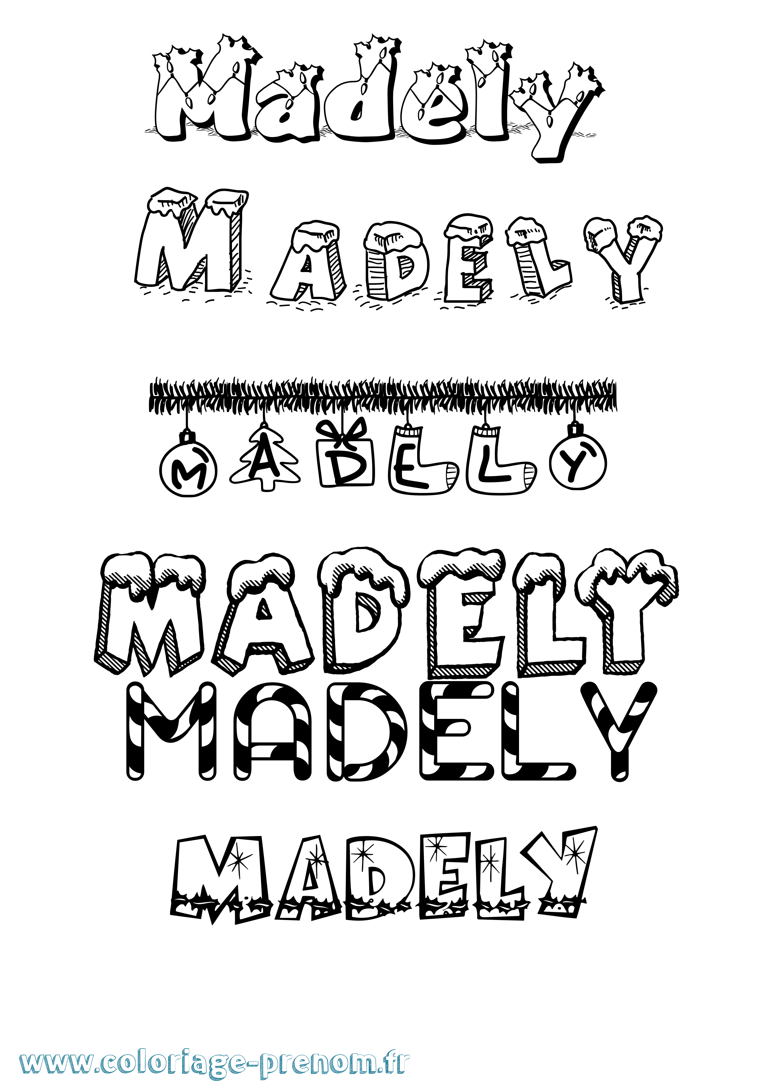 Coloriage Madely Noël Coloriage prénom Madely Noël