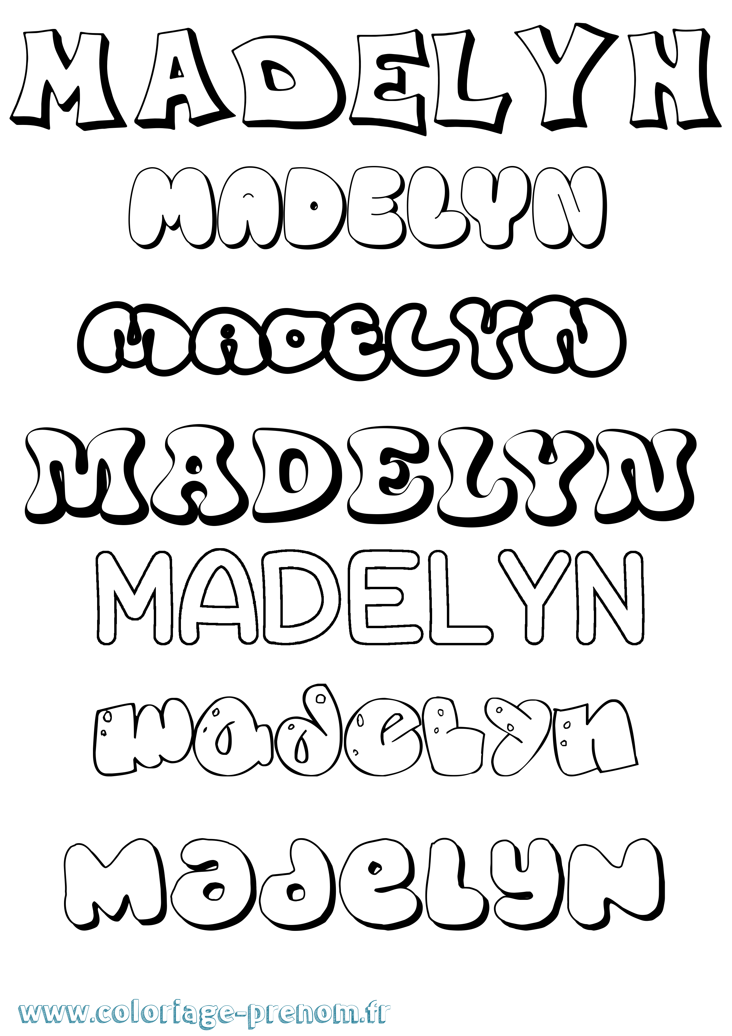 Coloriage prénom Madelyn Bubble