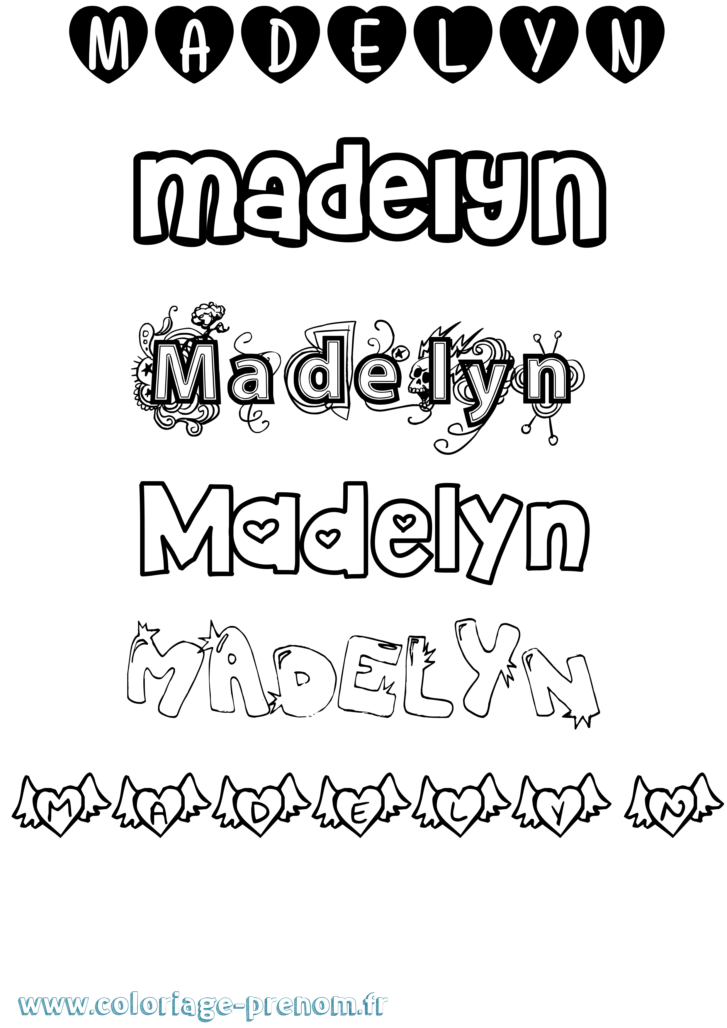 Coloriage prénom Madelyn Girly