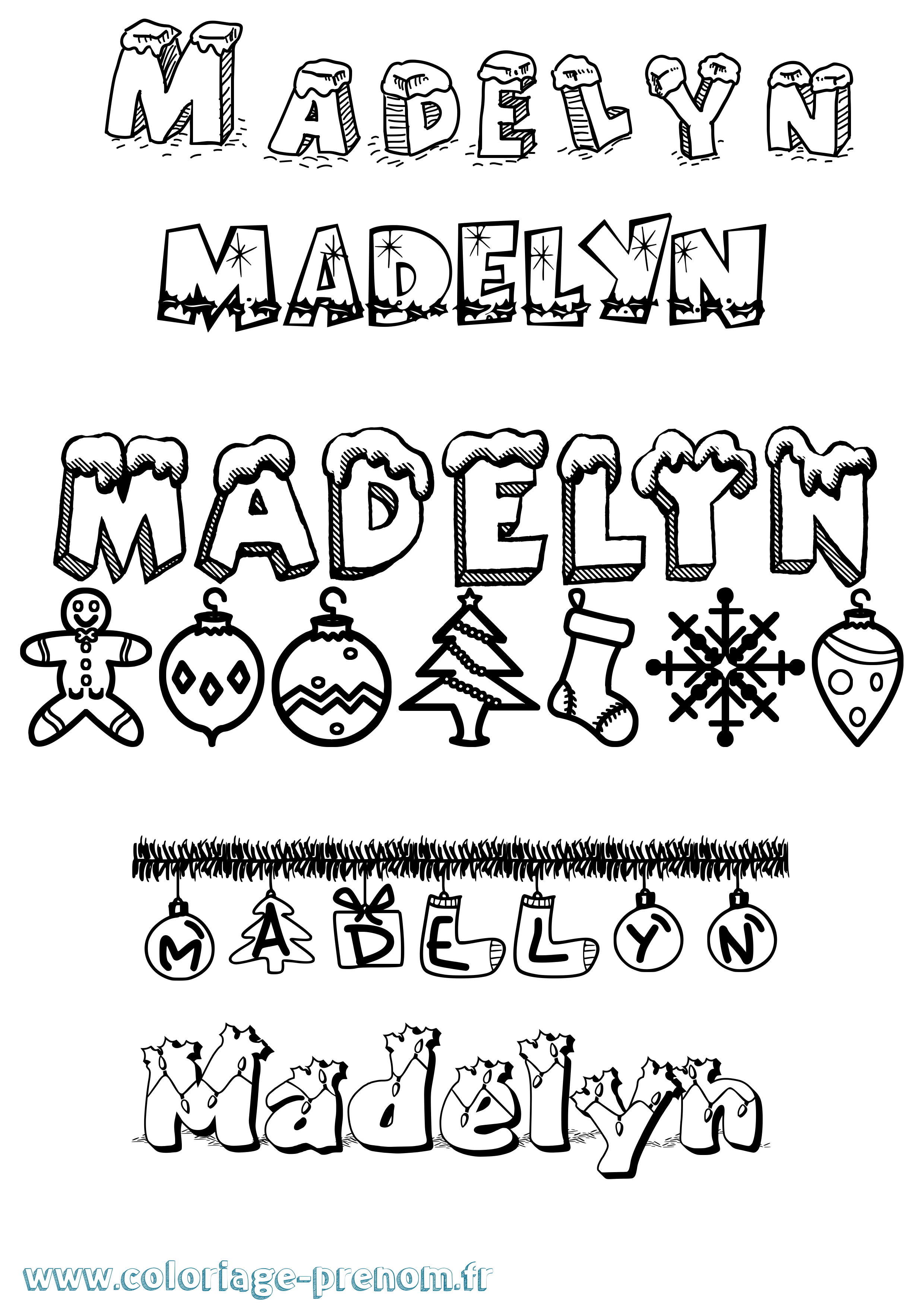 Coloriage prénom Madelyn Noël