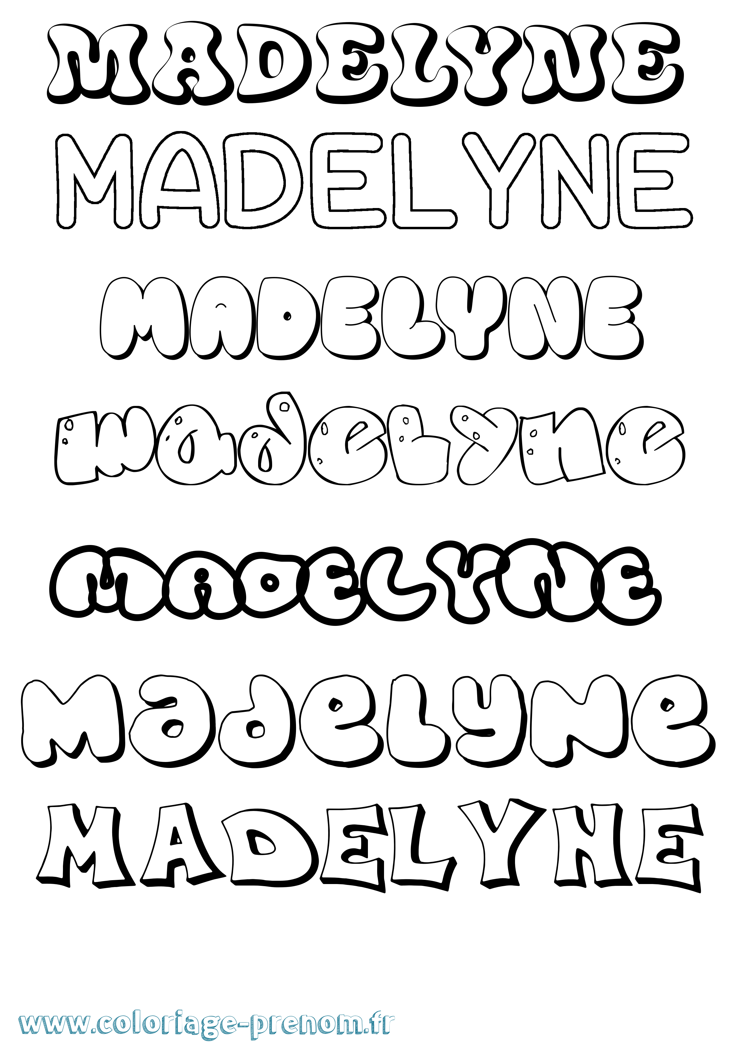 Coloriage prénom Madelyne Bubble