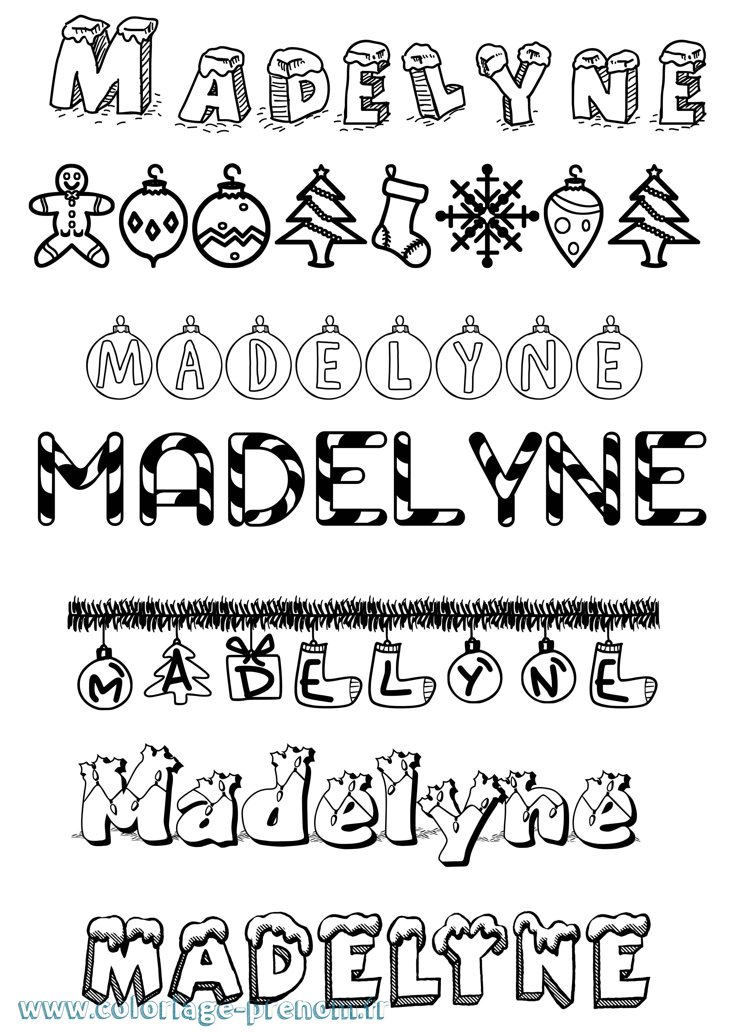 Coloriage prénom Madelyne Noël