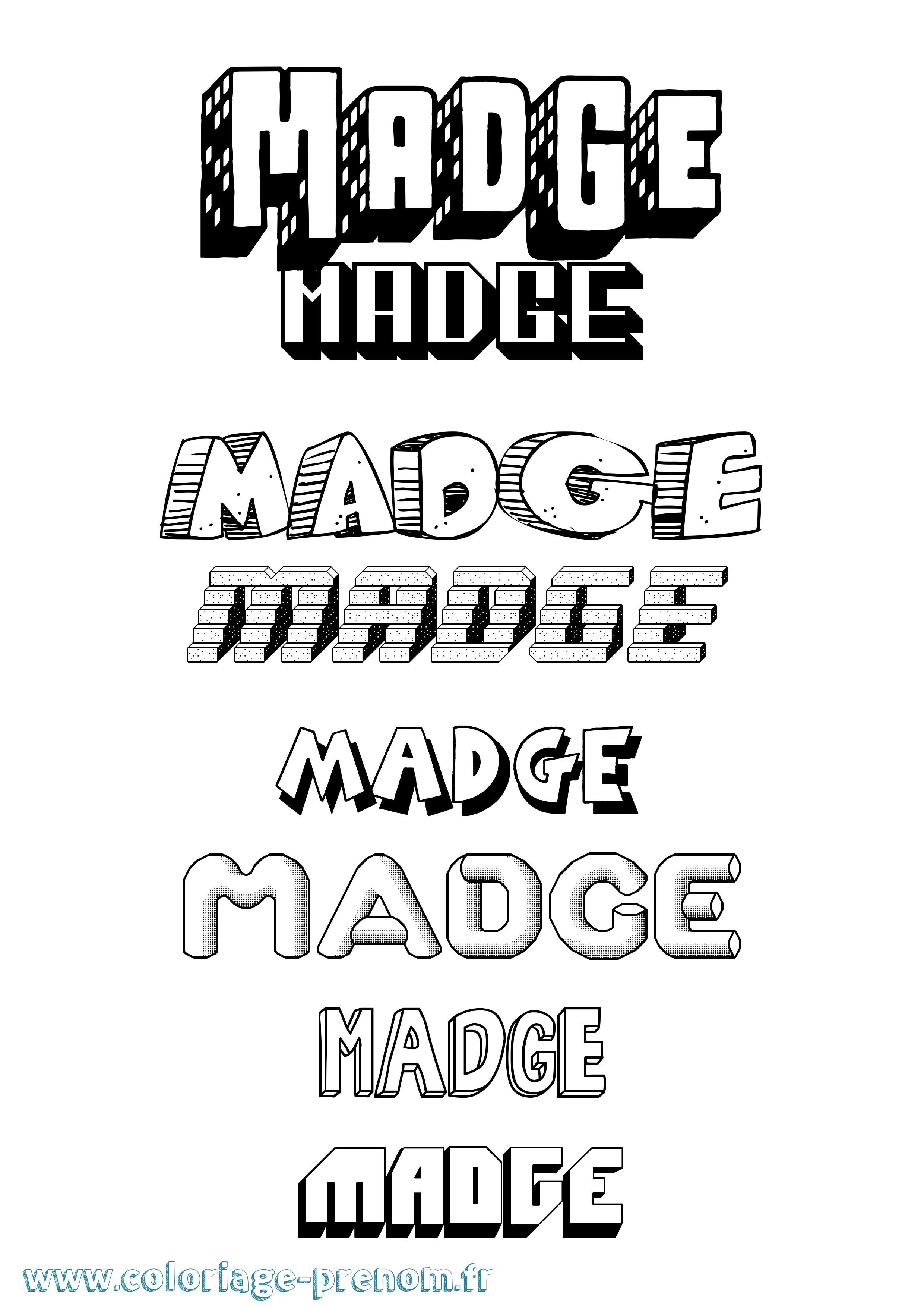 Coloriage Madge Effet 3D Coloriage prénom Madge Effet 3D