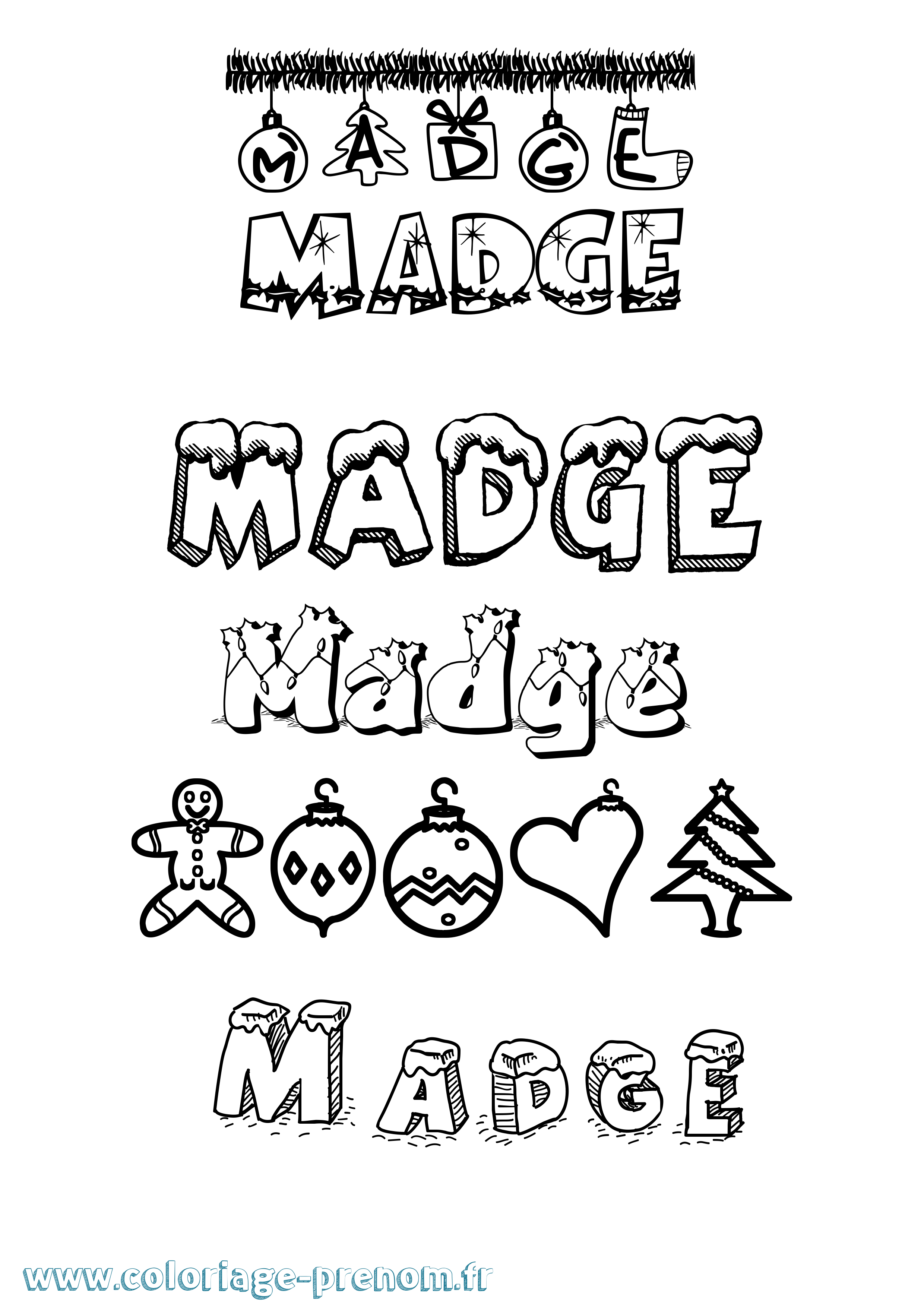 Coloriage Madge Noël Coloriage prénom Madge Noël