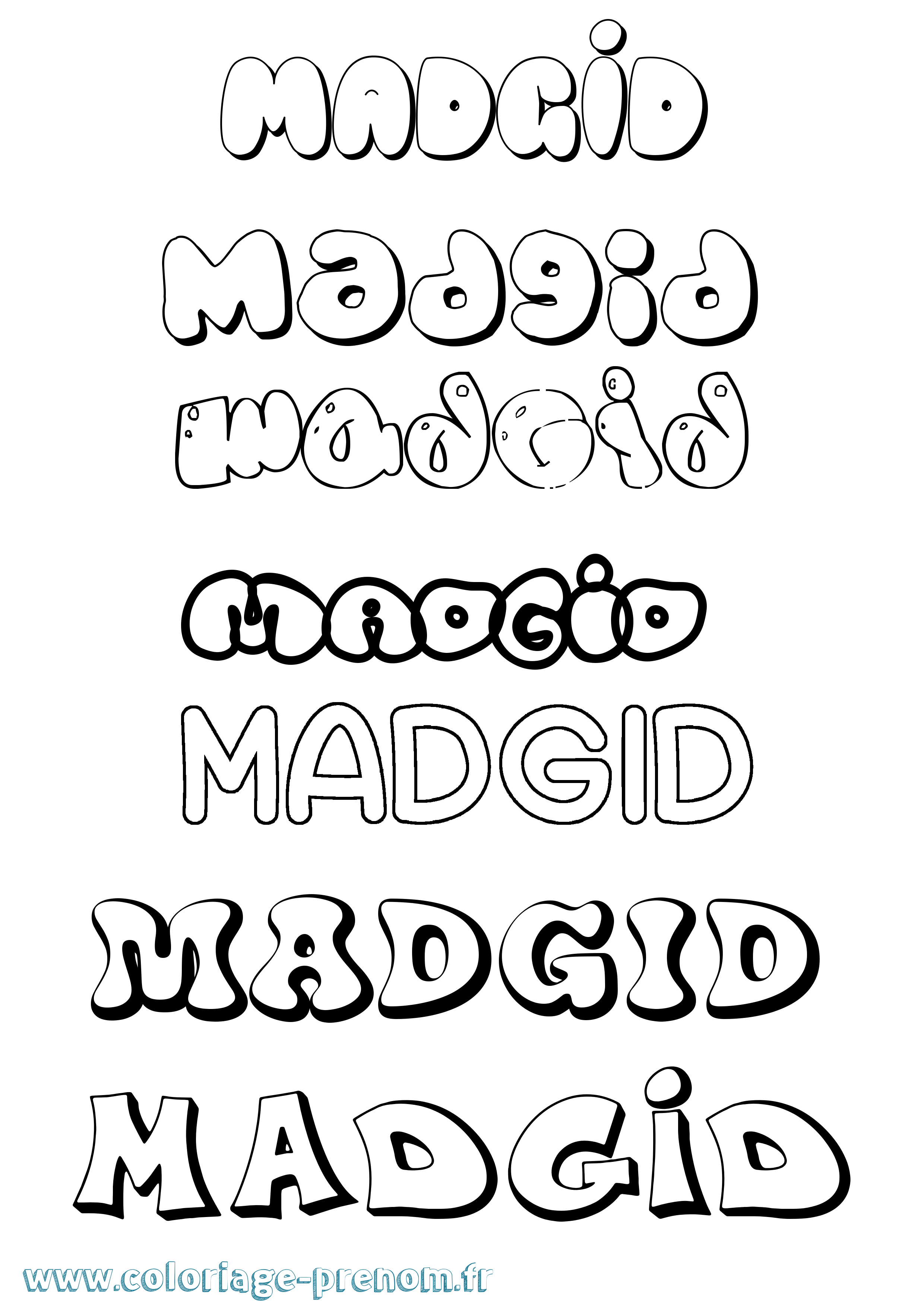 Coloriage prénom Madgid Bubble