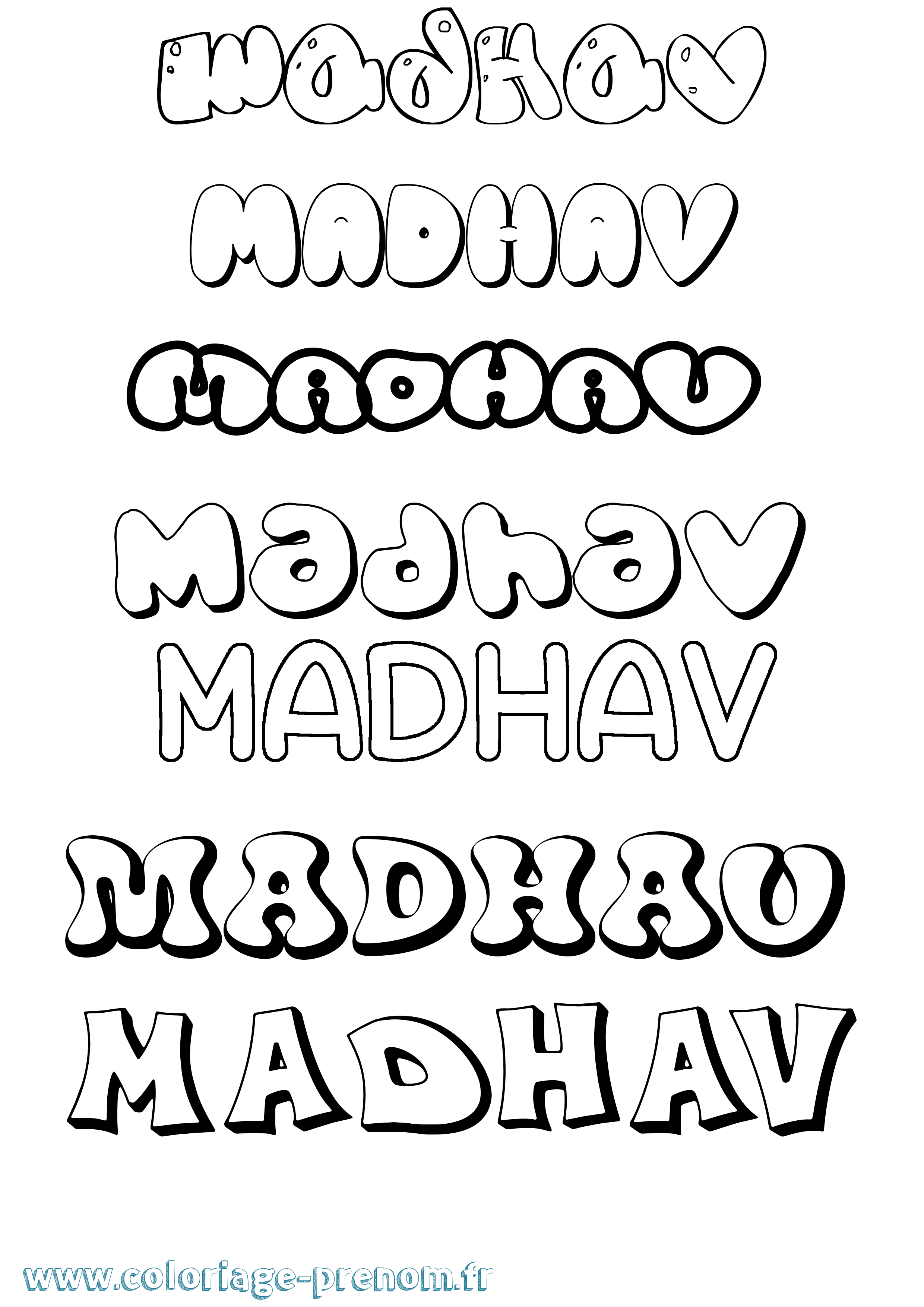 Coloriage prénom Madhav Bubble