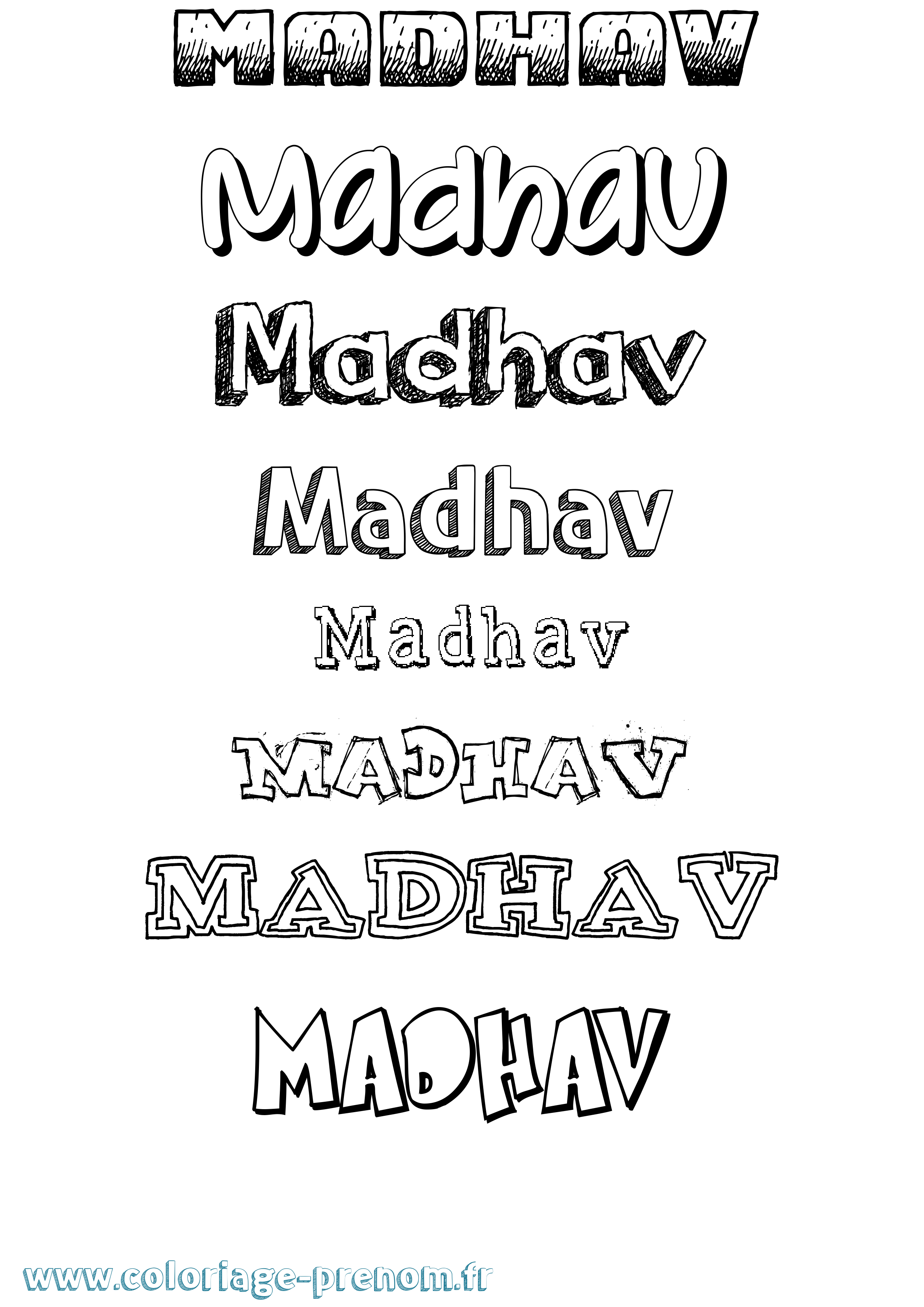 Coloriage prénom Madhav Dessiné