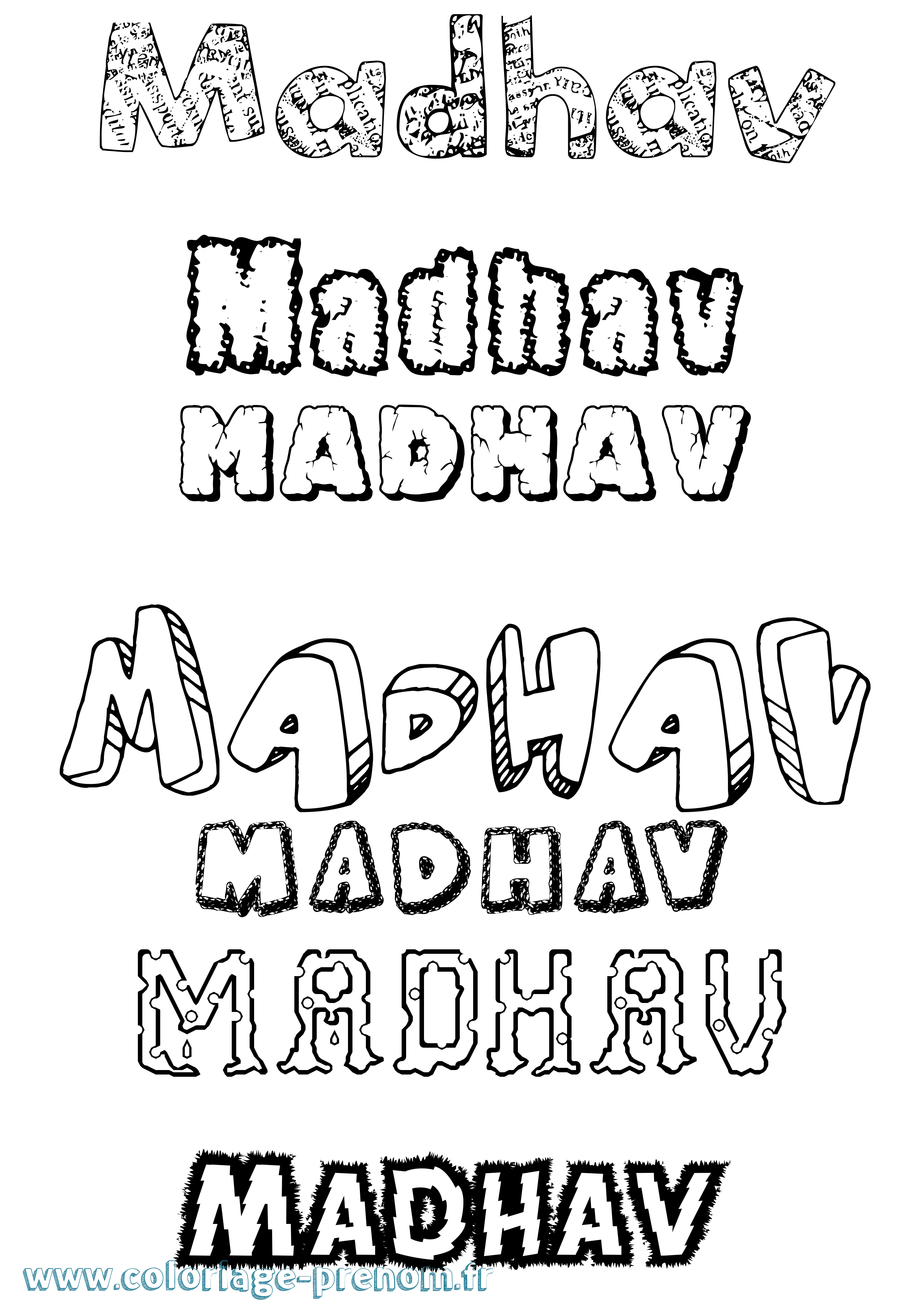 Coloriage prénom Madhav Destructuré