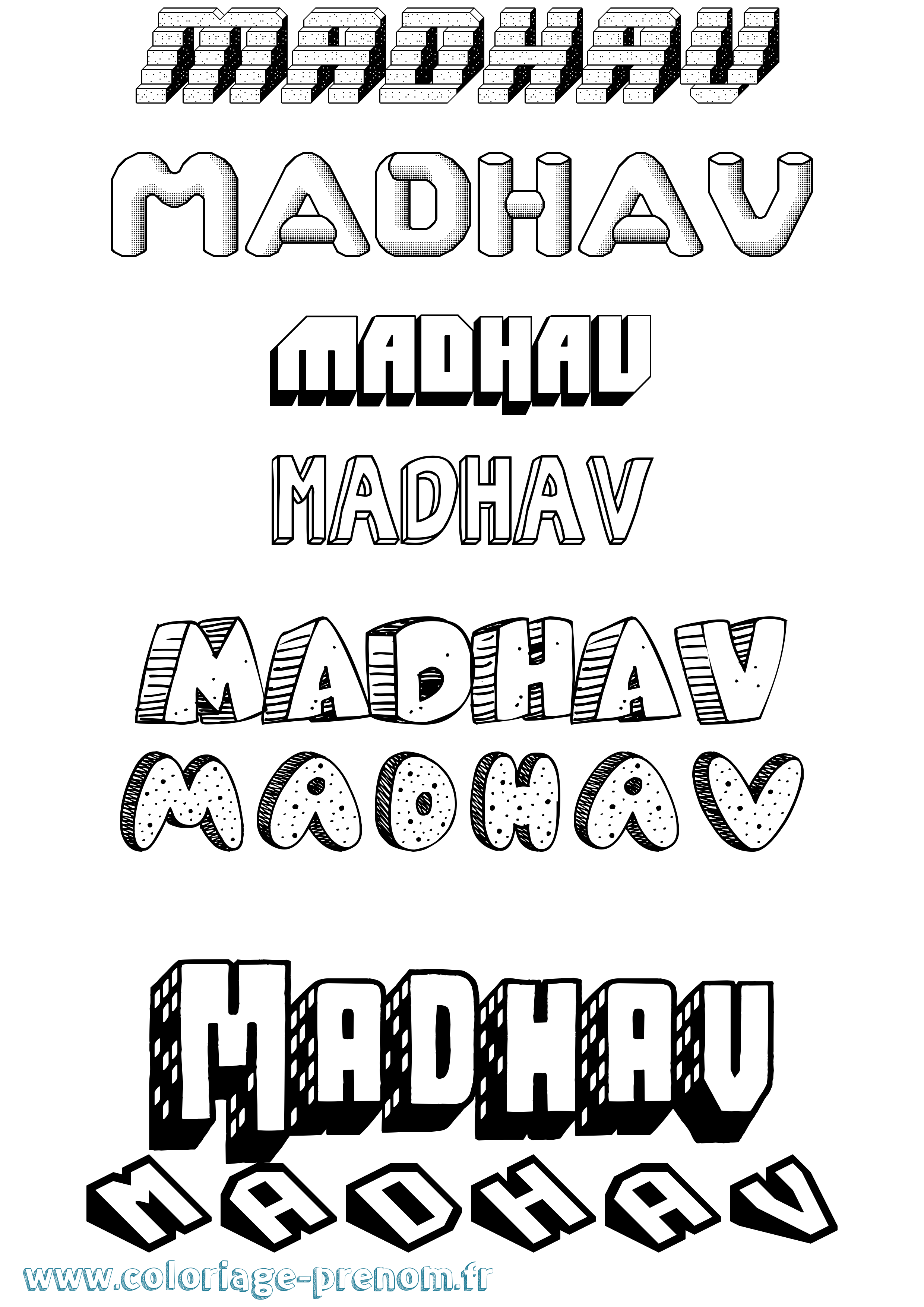 Coloriage prénom Madhav Effet 3D