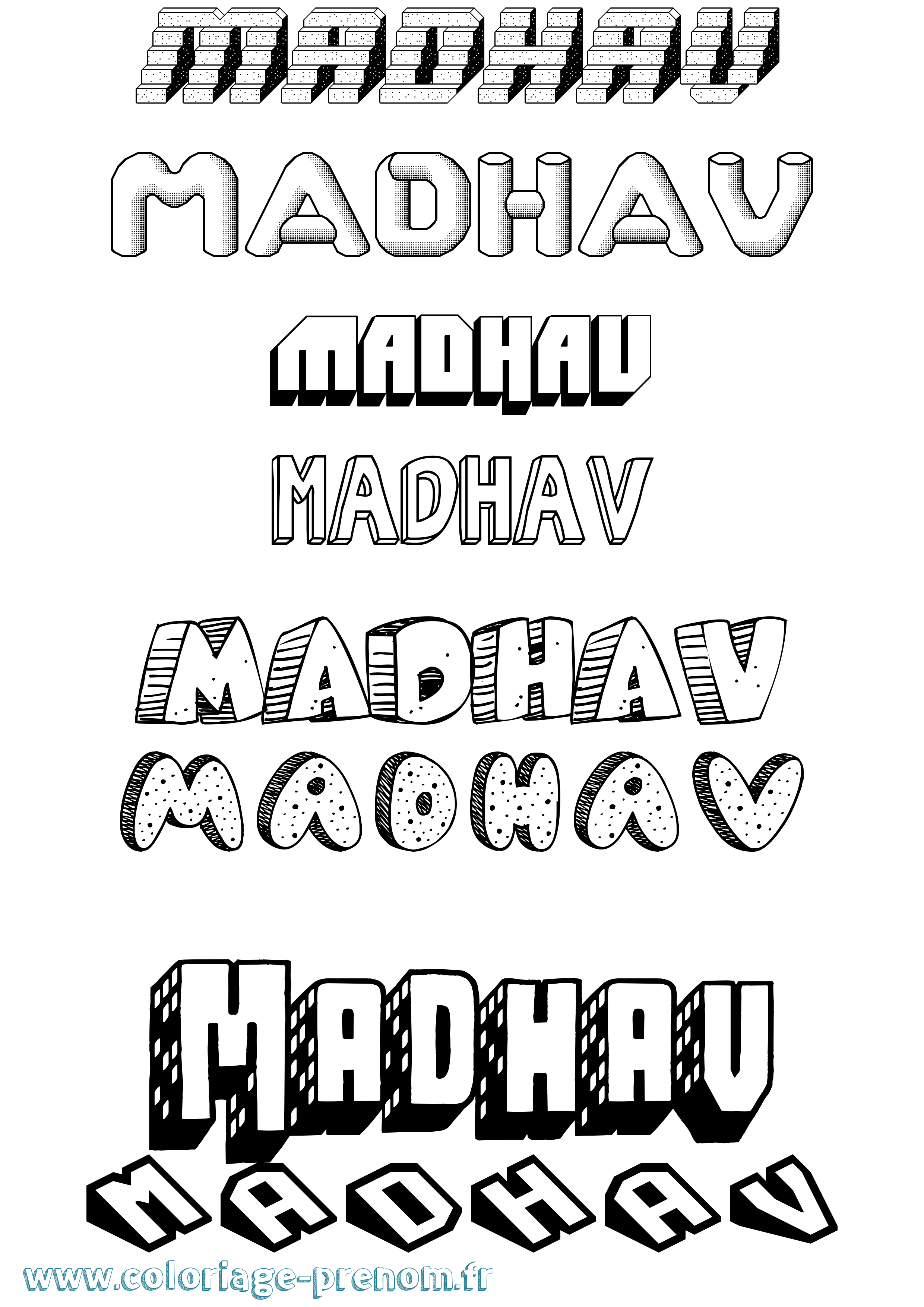 Coloriage Madhav Effet 3D Coloriage prénom Madhav Effet 3D