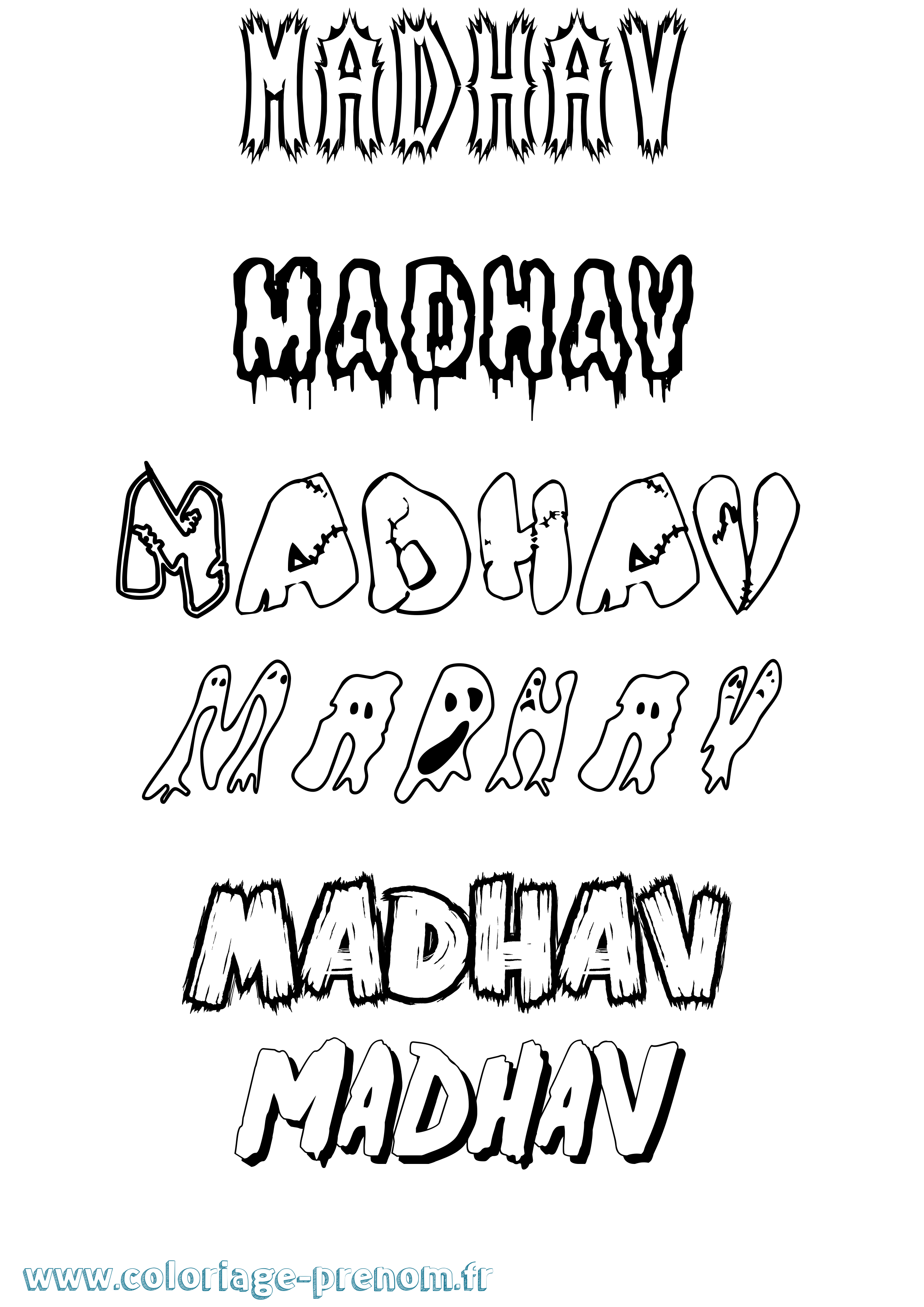 Coloriage prénom Madhav Frisson