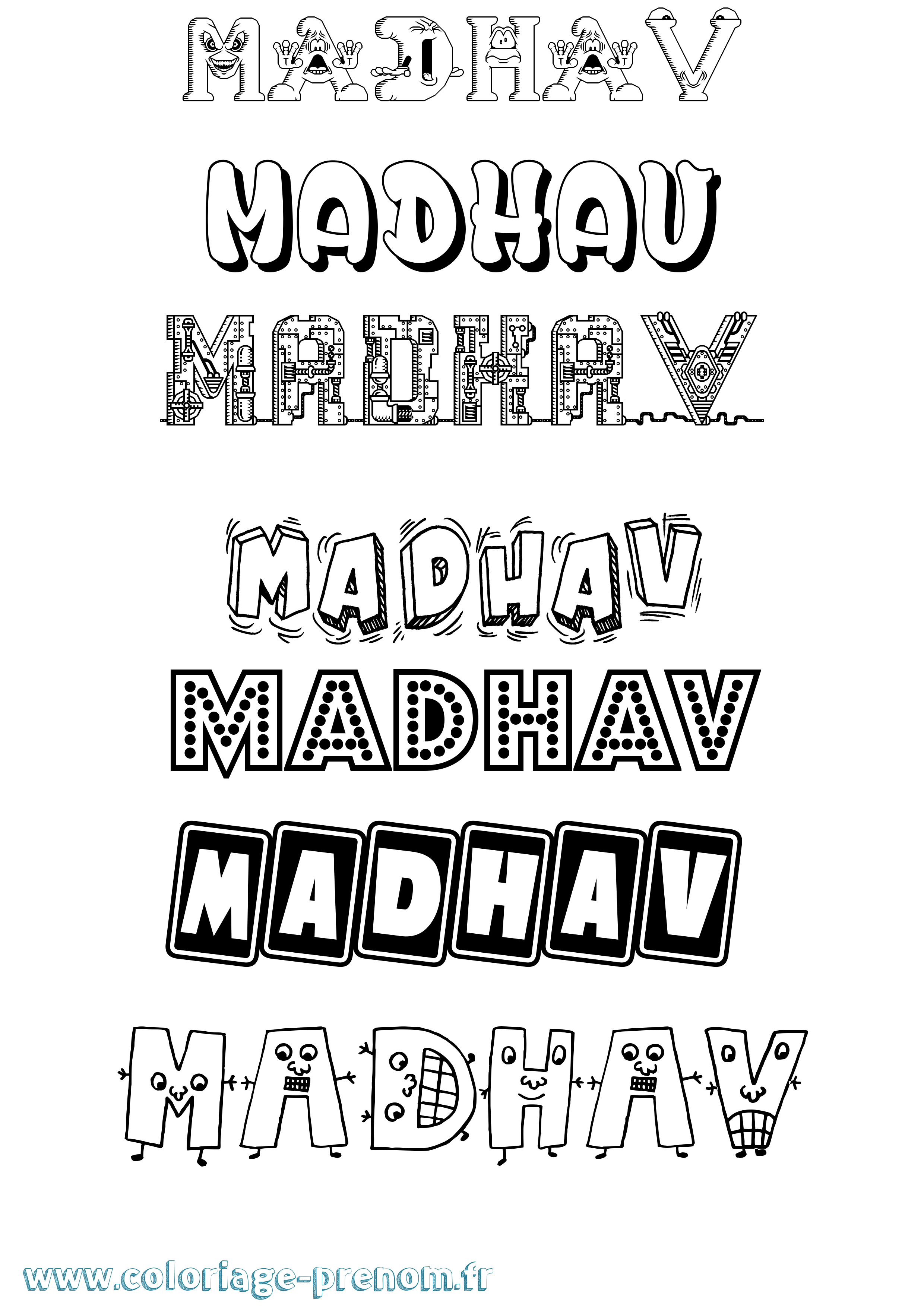 Coloriage prénom Madhav Fun