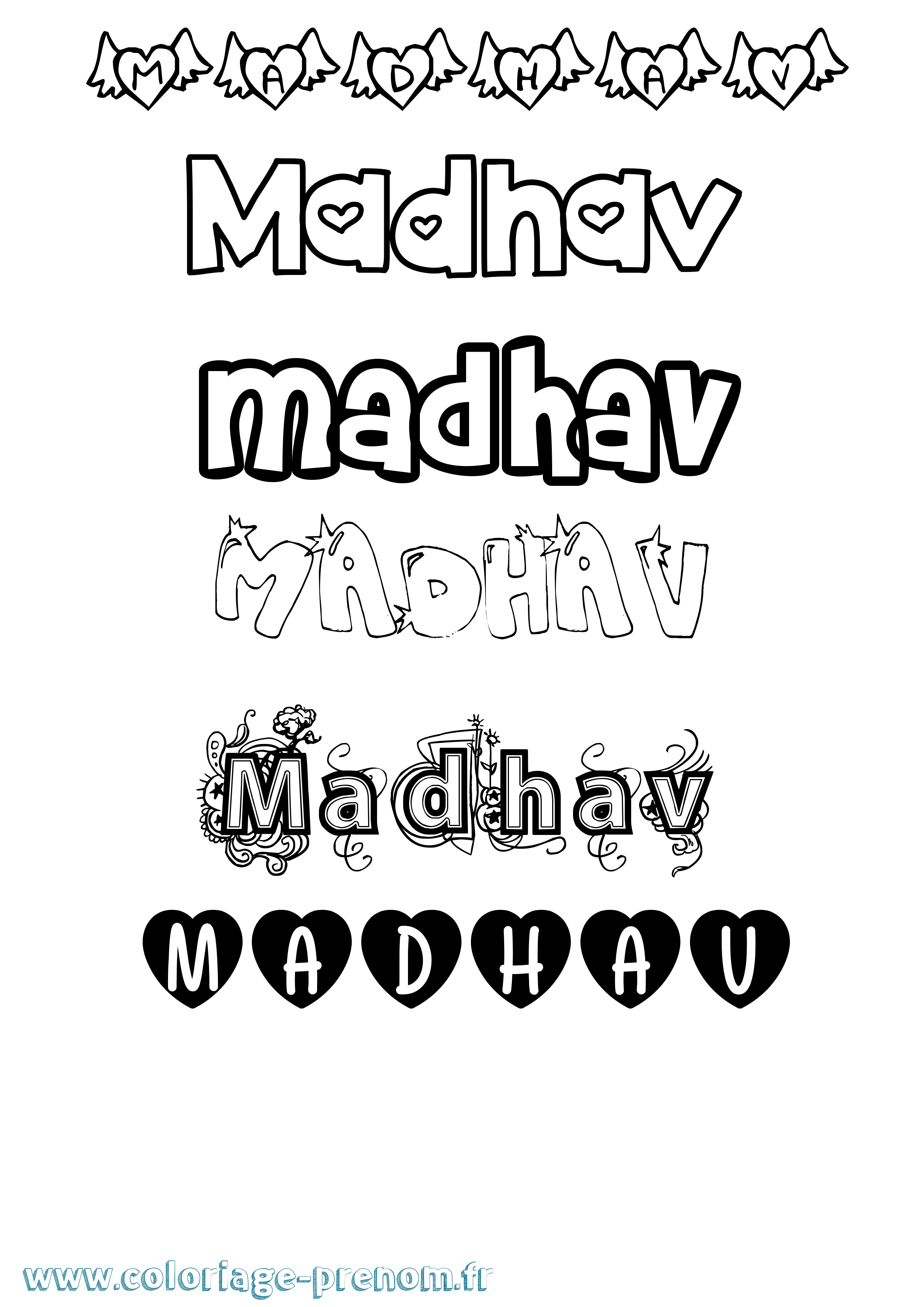 Coloriage prénom Madhav Girly