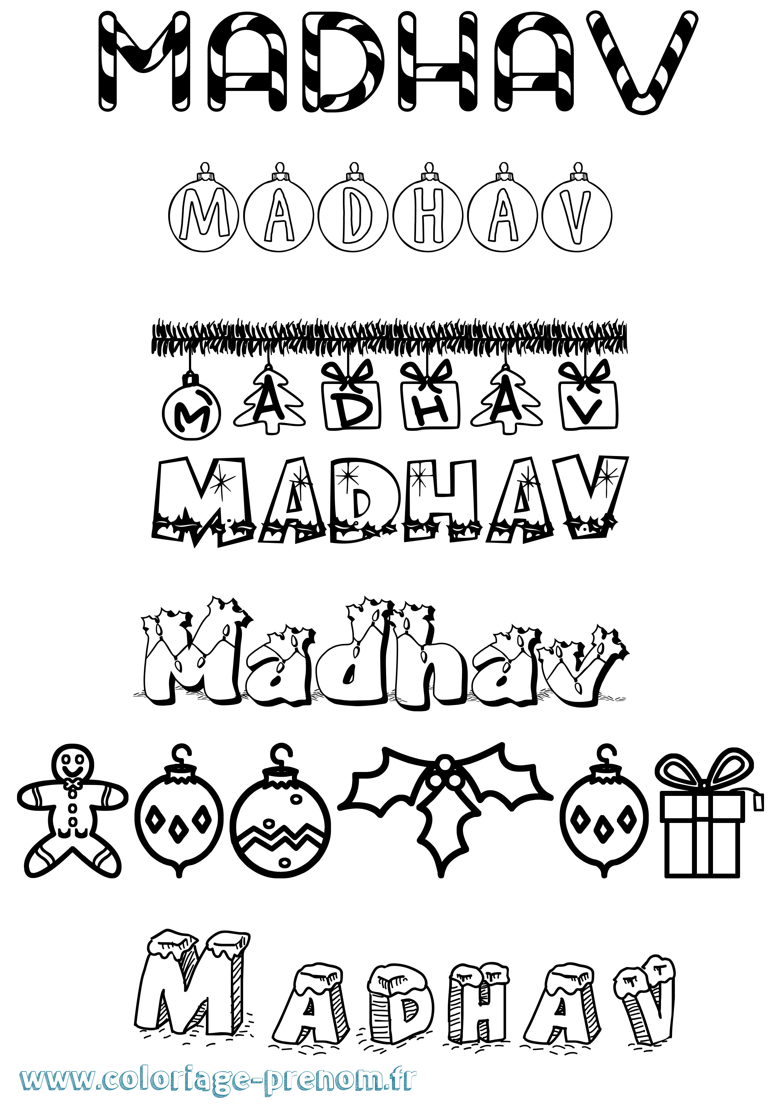 Coloriage prénom Madhav Noël