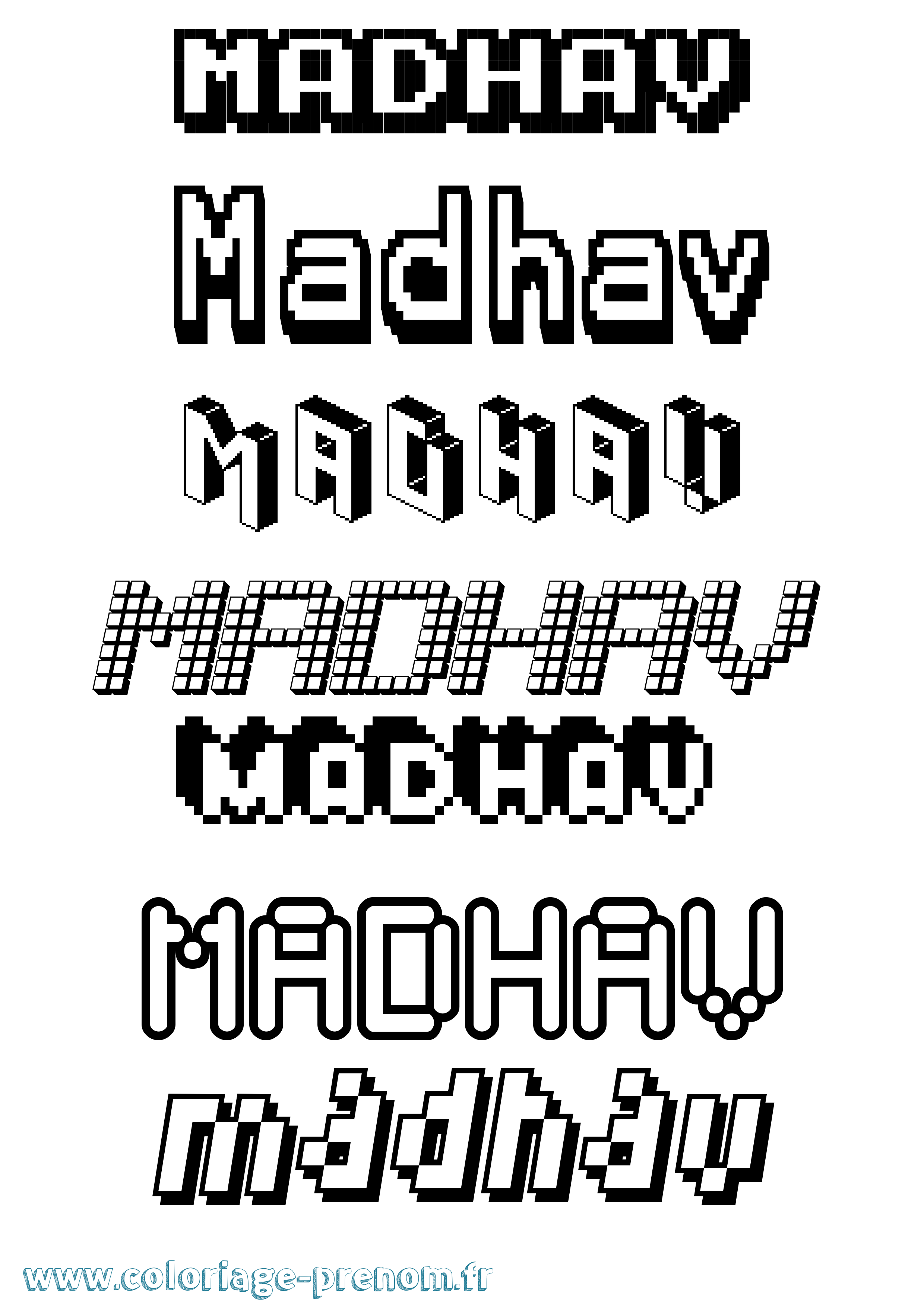 Coloriage prénom Madhav Pixel