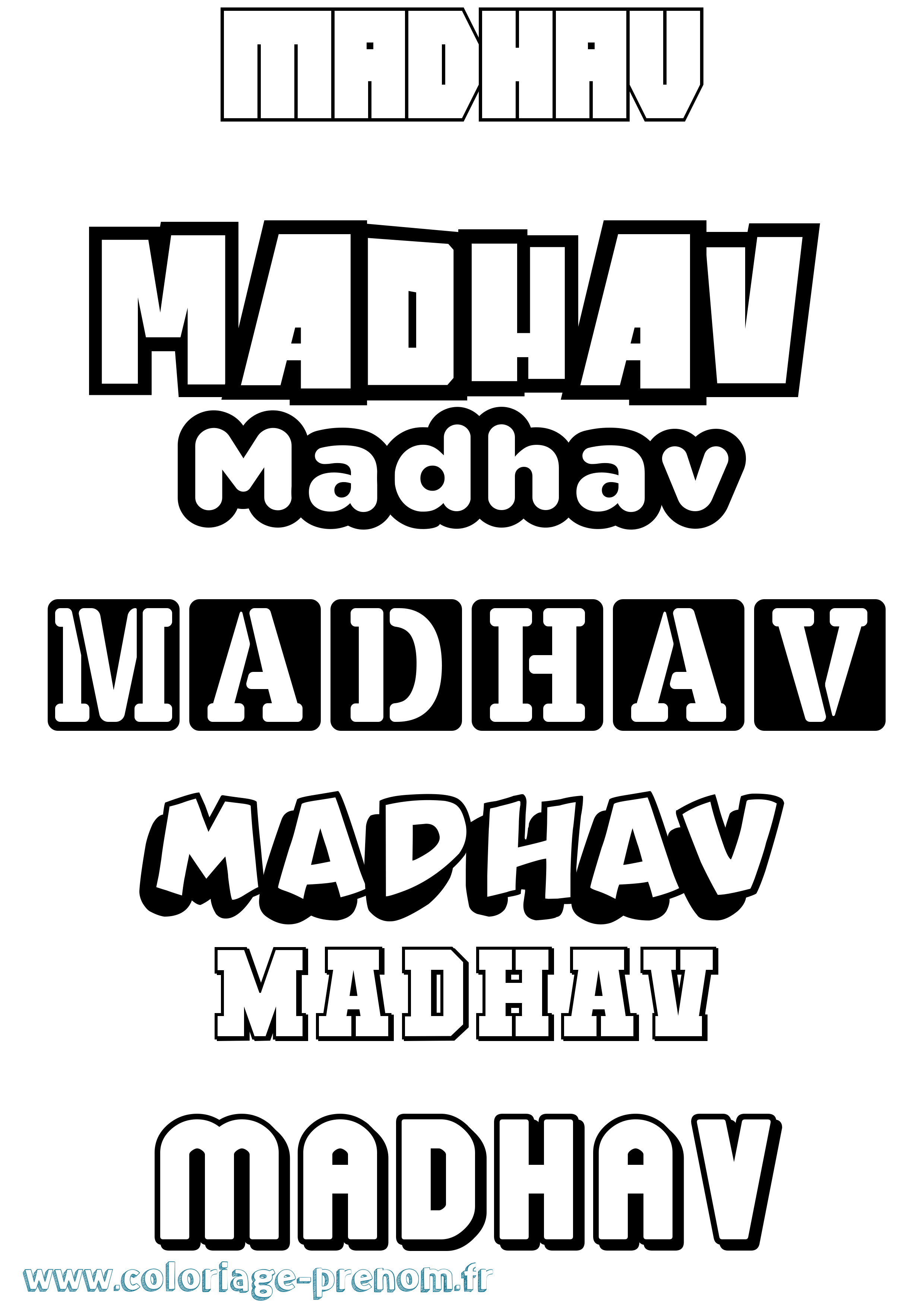 Coloriage prénom Madhav Simple