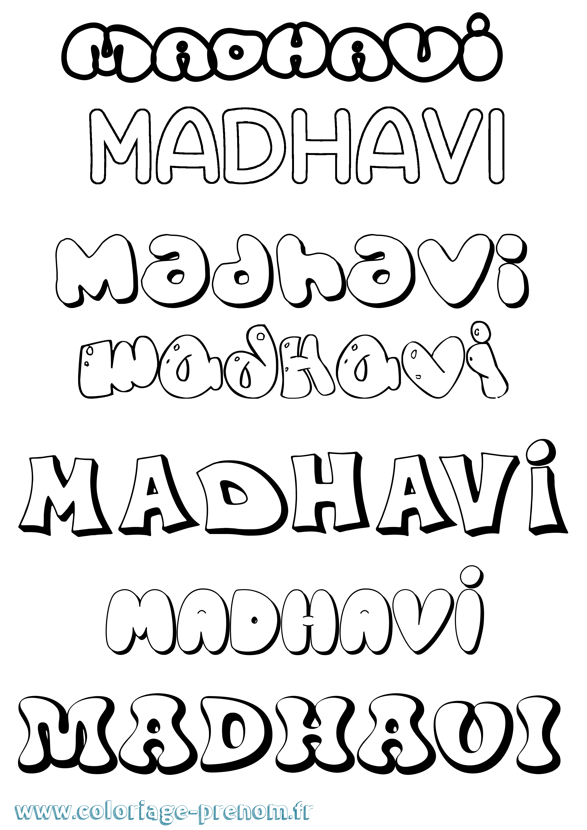Coloriage prénom Madhavi Bubble