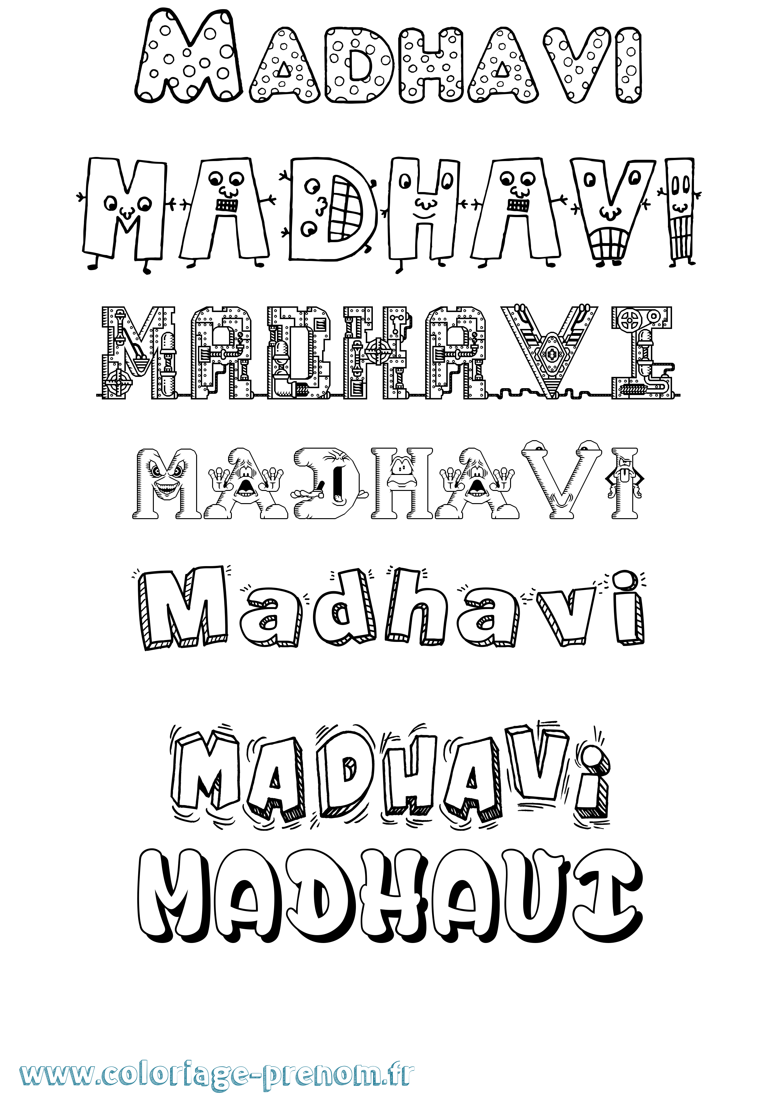 Coloriage prénom Madhavi Fun