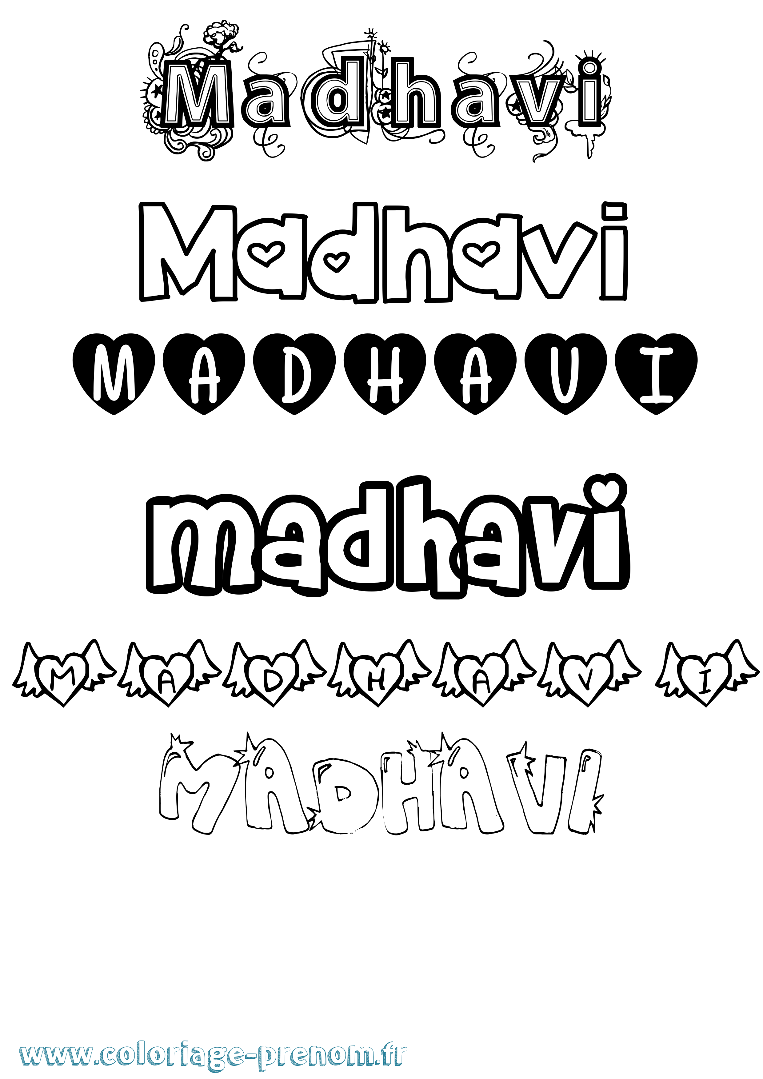 Coloriage prénom Madhavi Girly