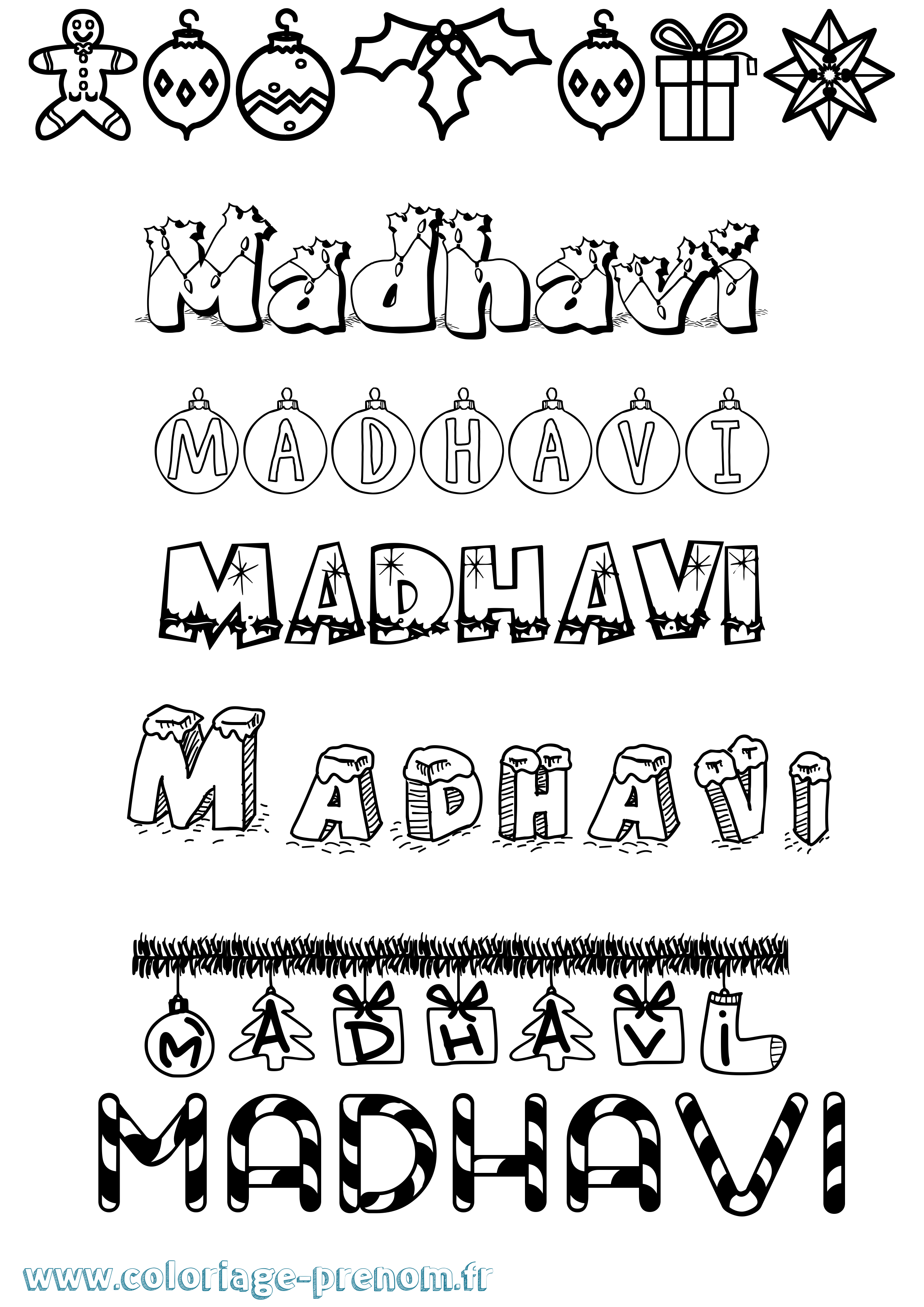 Coloriage prénom Madhavi Noël