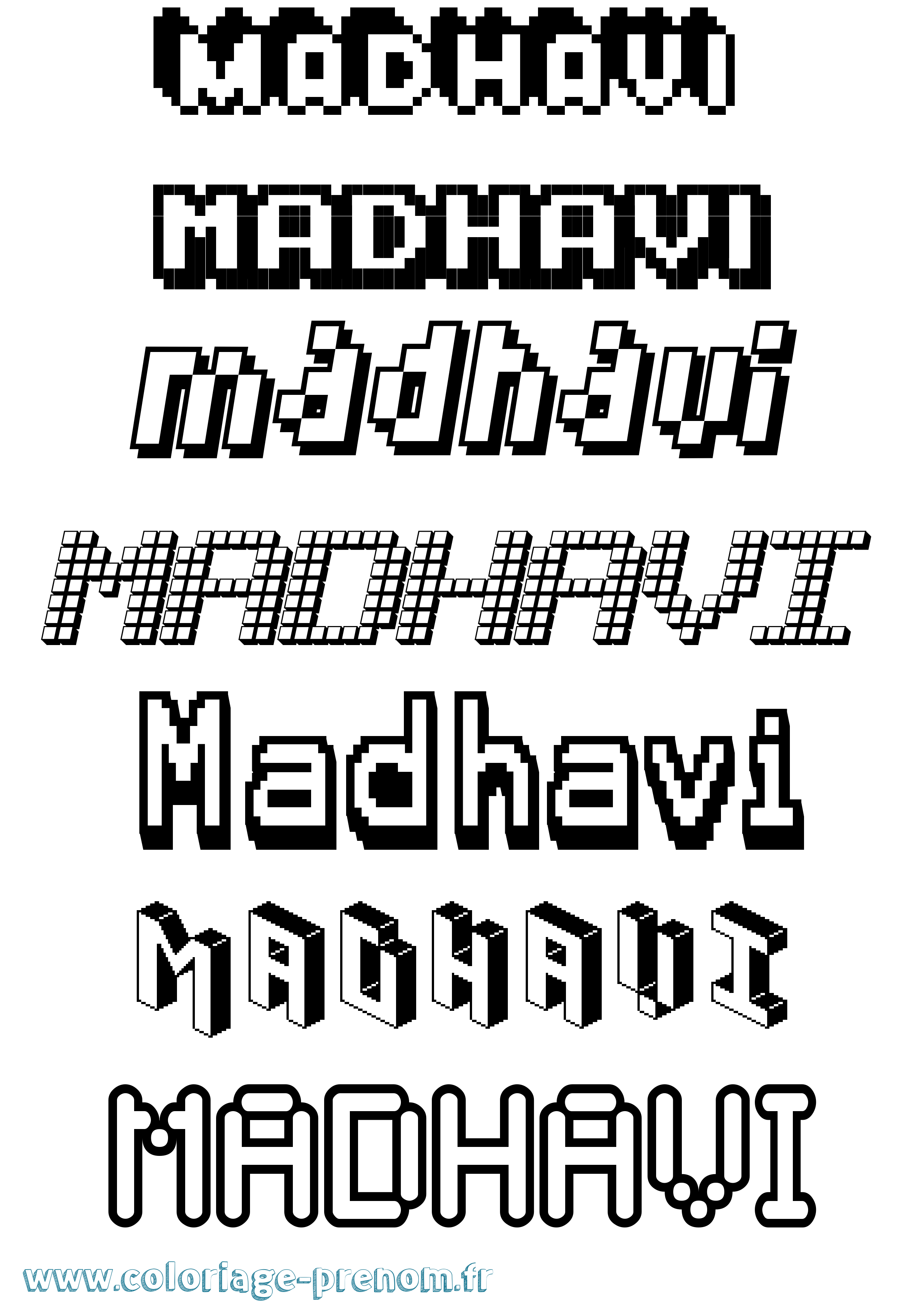 Coloriage prénom Madhavi Pixel