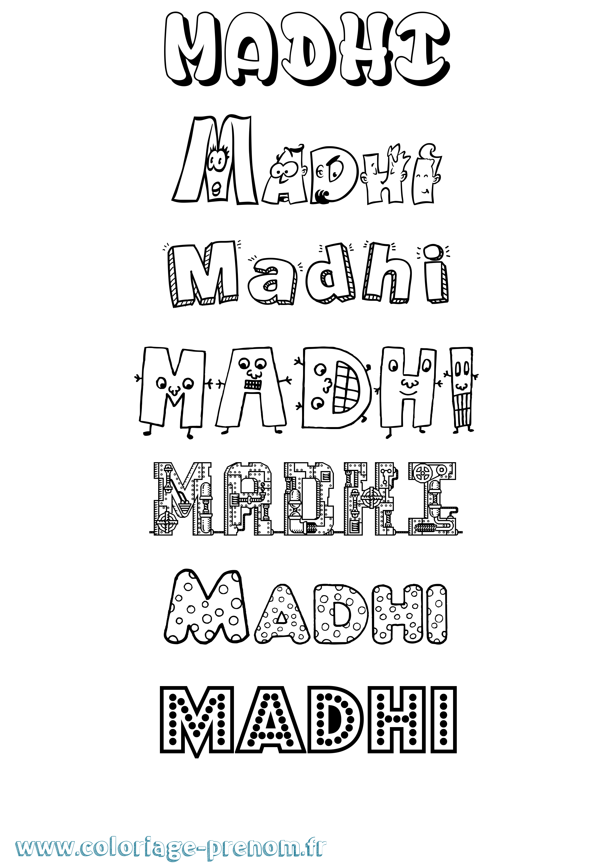 Coloriage prénom Madhi Fun