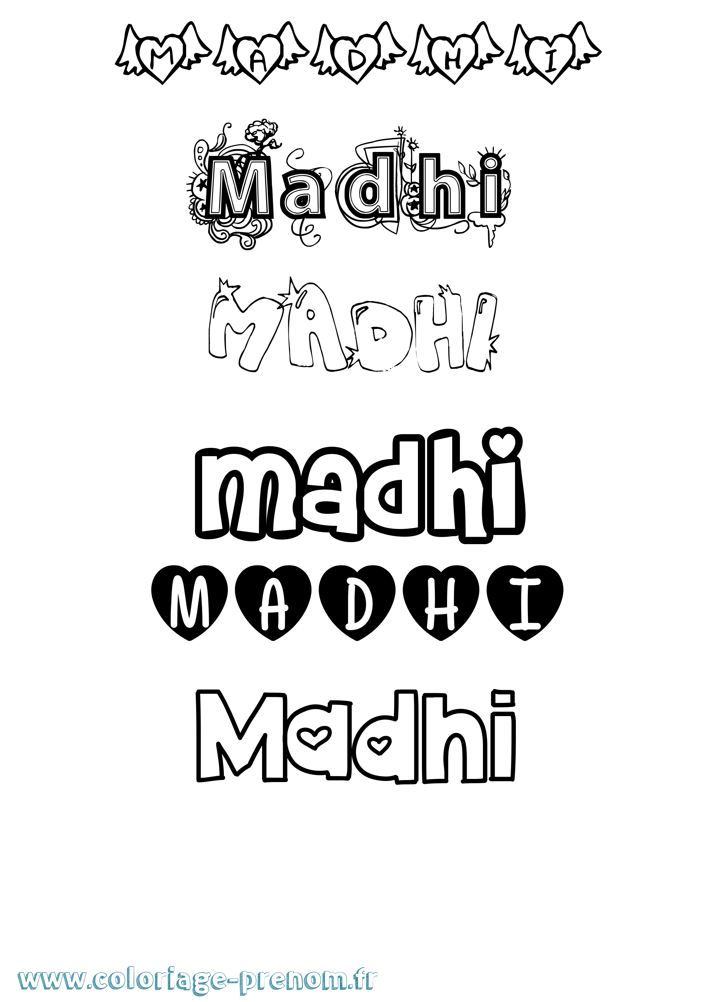 Coloriage prénom Madhi Girly