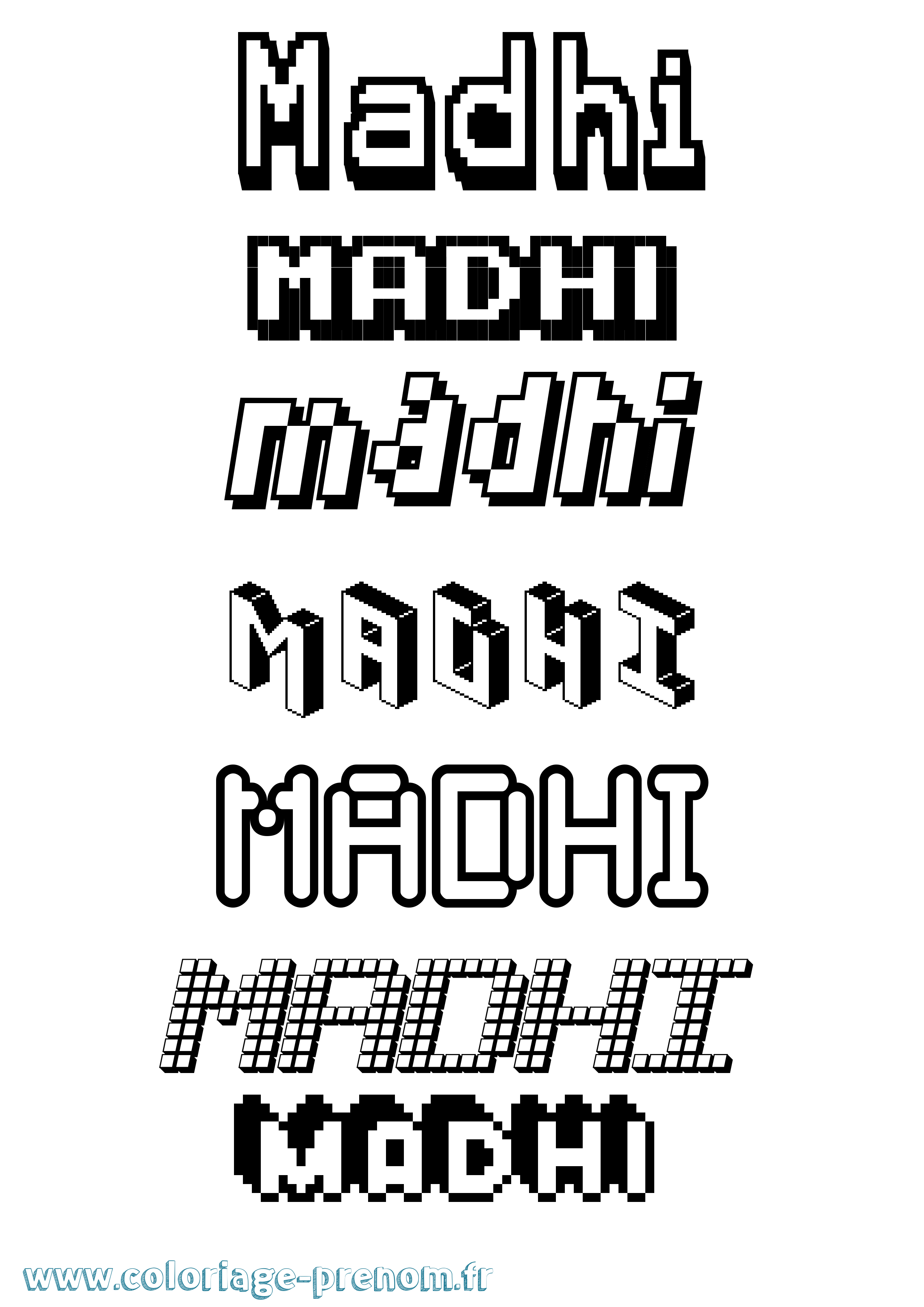 Coloriage prénom Madhi Pixel