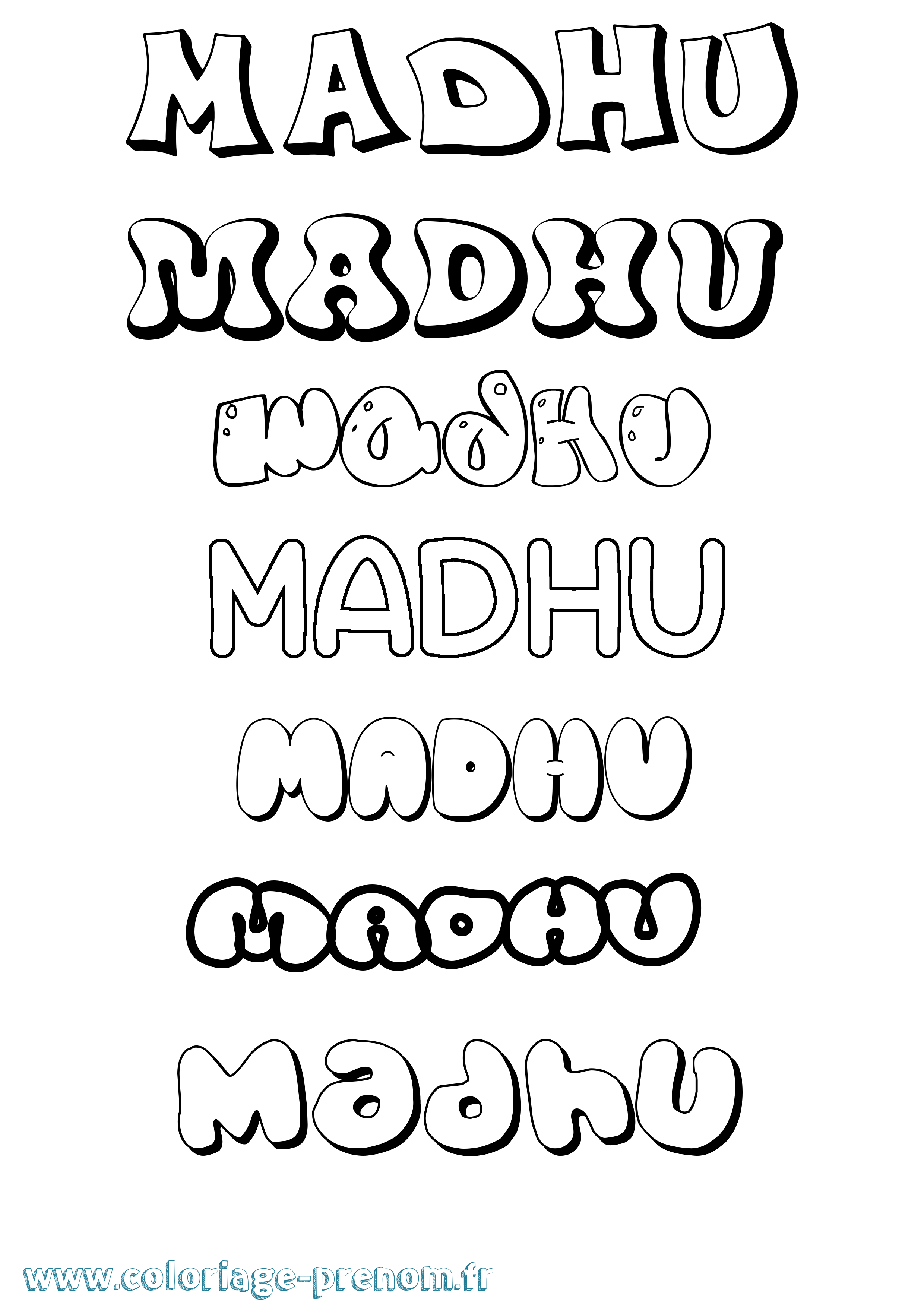 Coloriage prénom Madhu Bubble