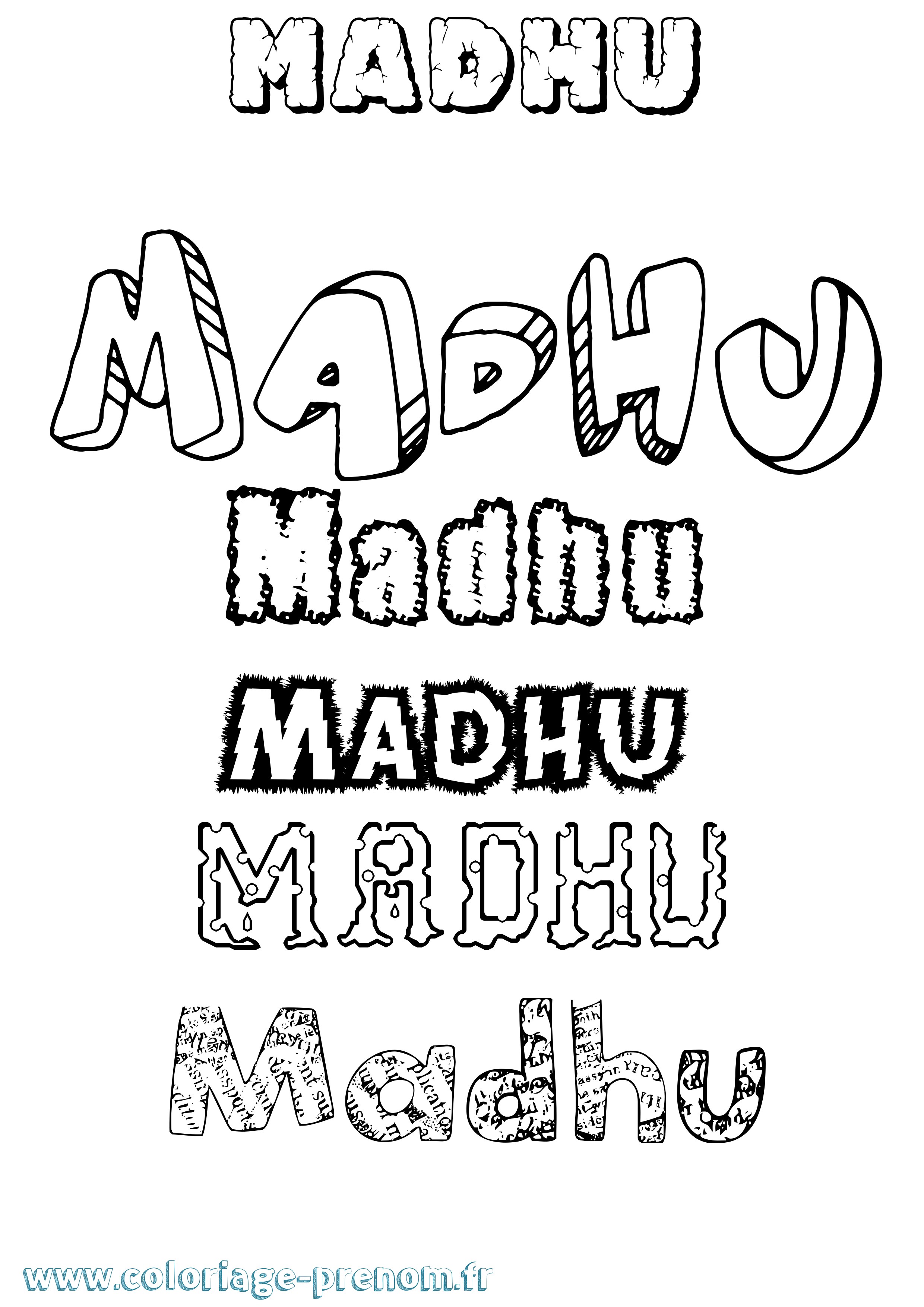 Coloriage prénom Madhu Destructuré