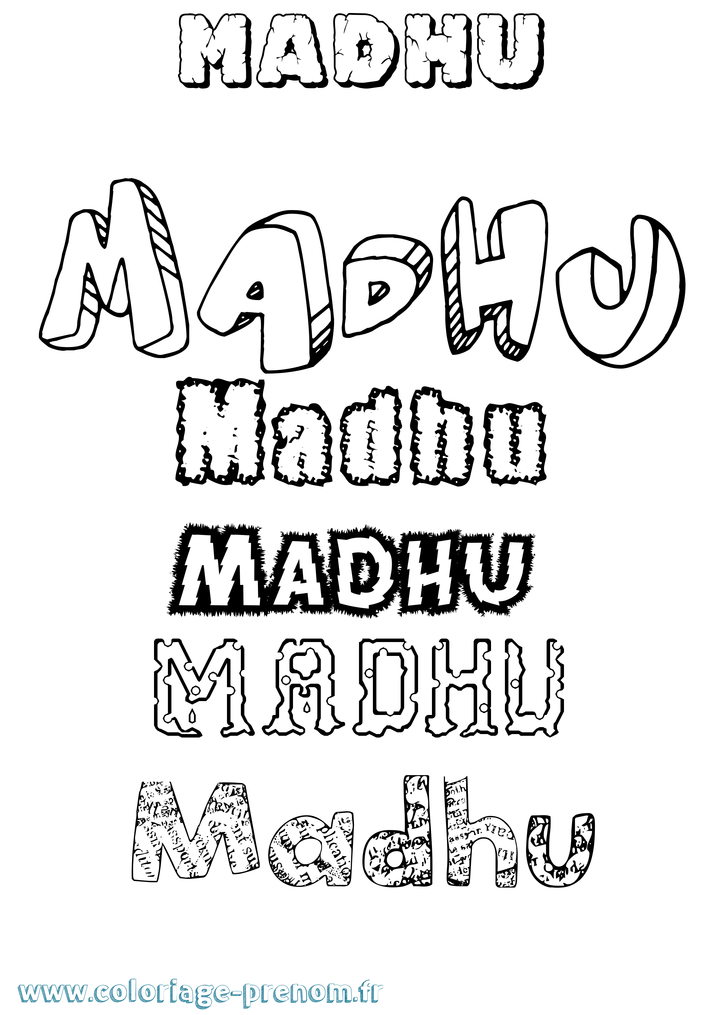 Coloriage Madhu Destructuré Coloriage prénom Madhu Destructuré