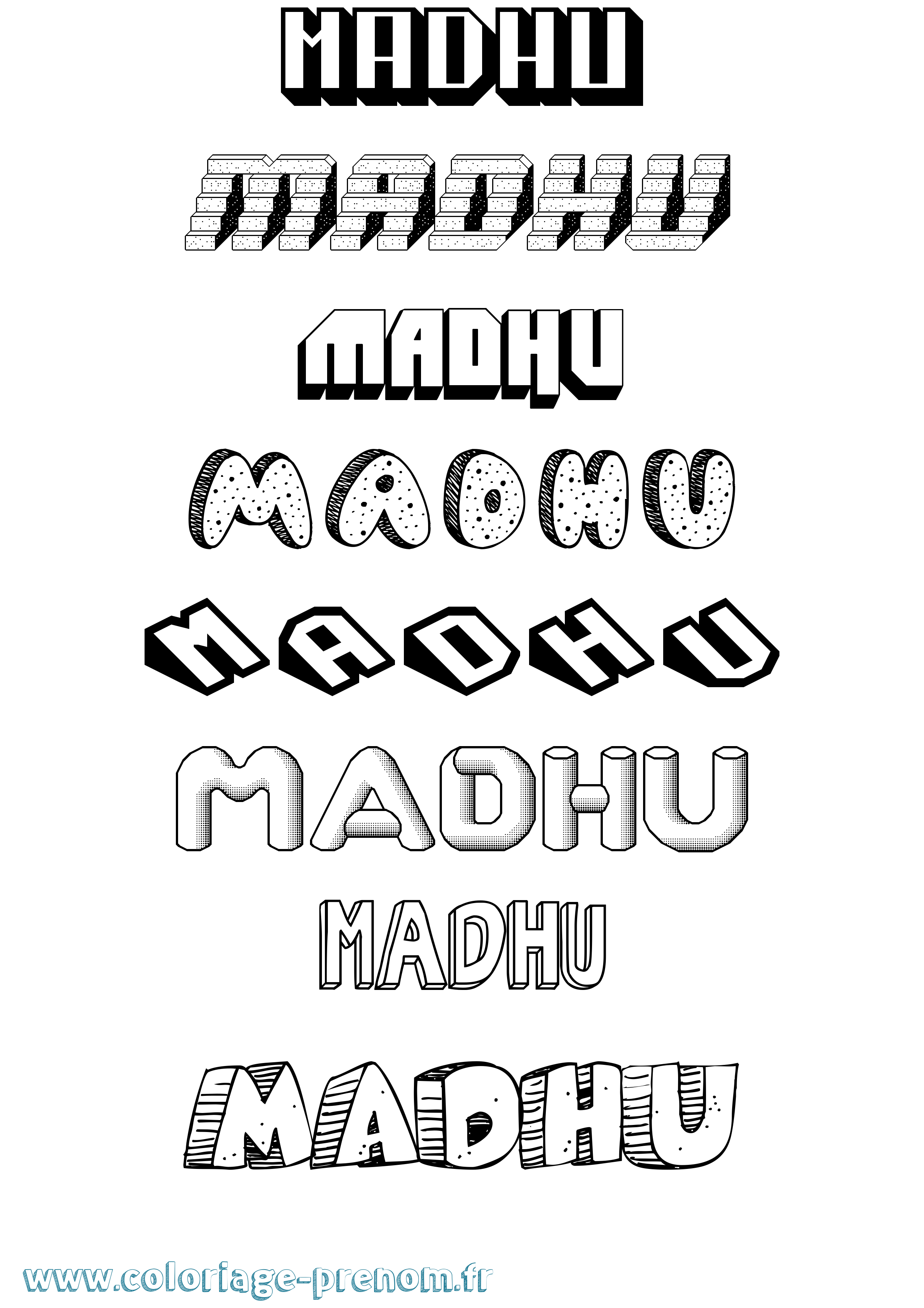 Coloriage Madhu Effet 3D Coloriage prénom Madhu Effet 3D