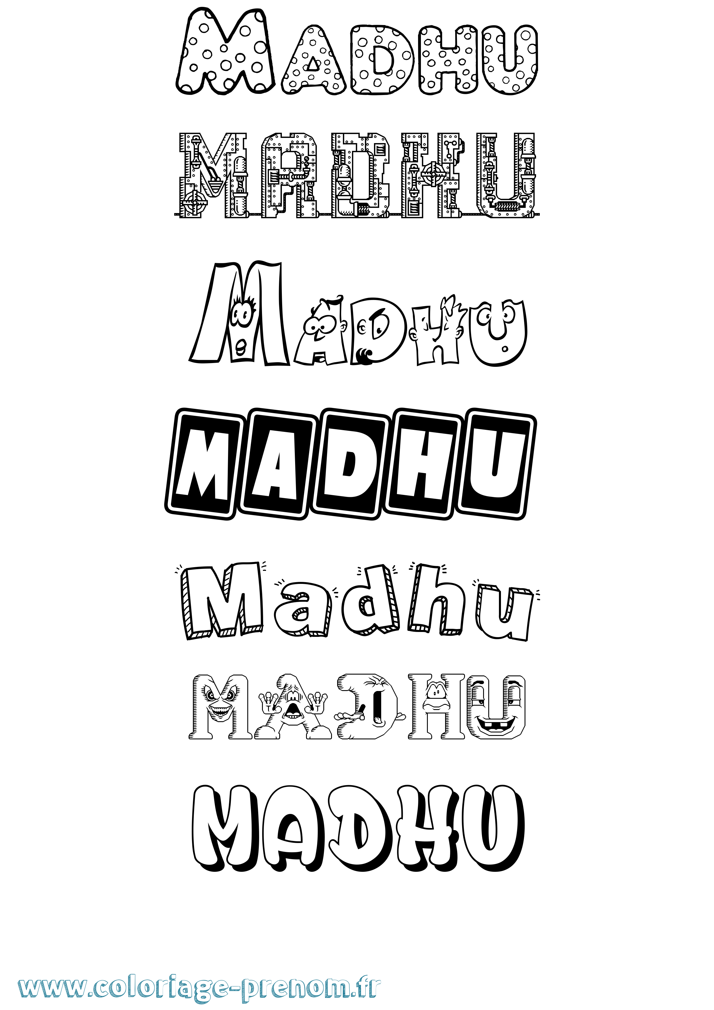 Coloriage prénom Madhu Fun