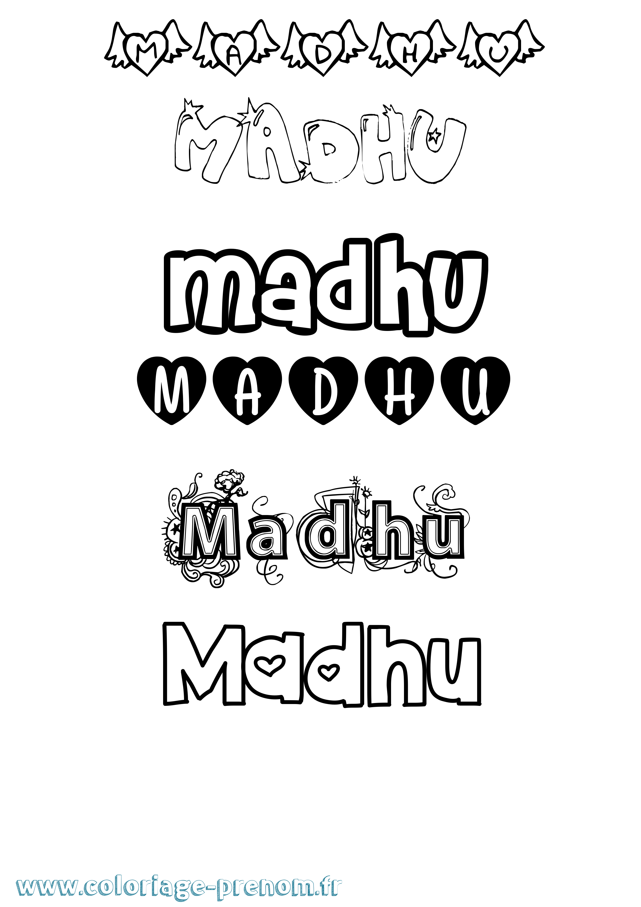 Coloriage prénom Madhu Girly