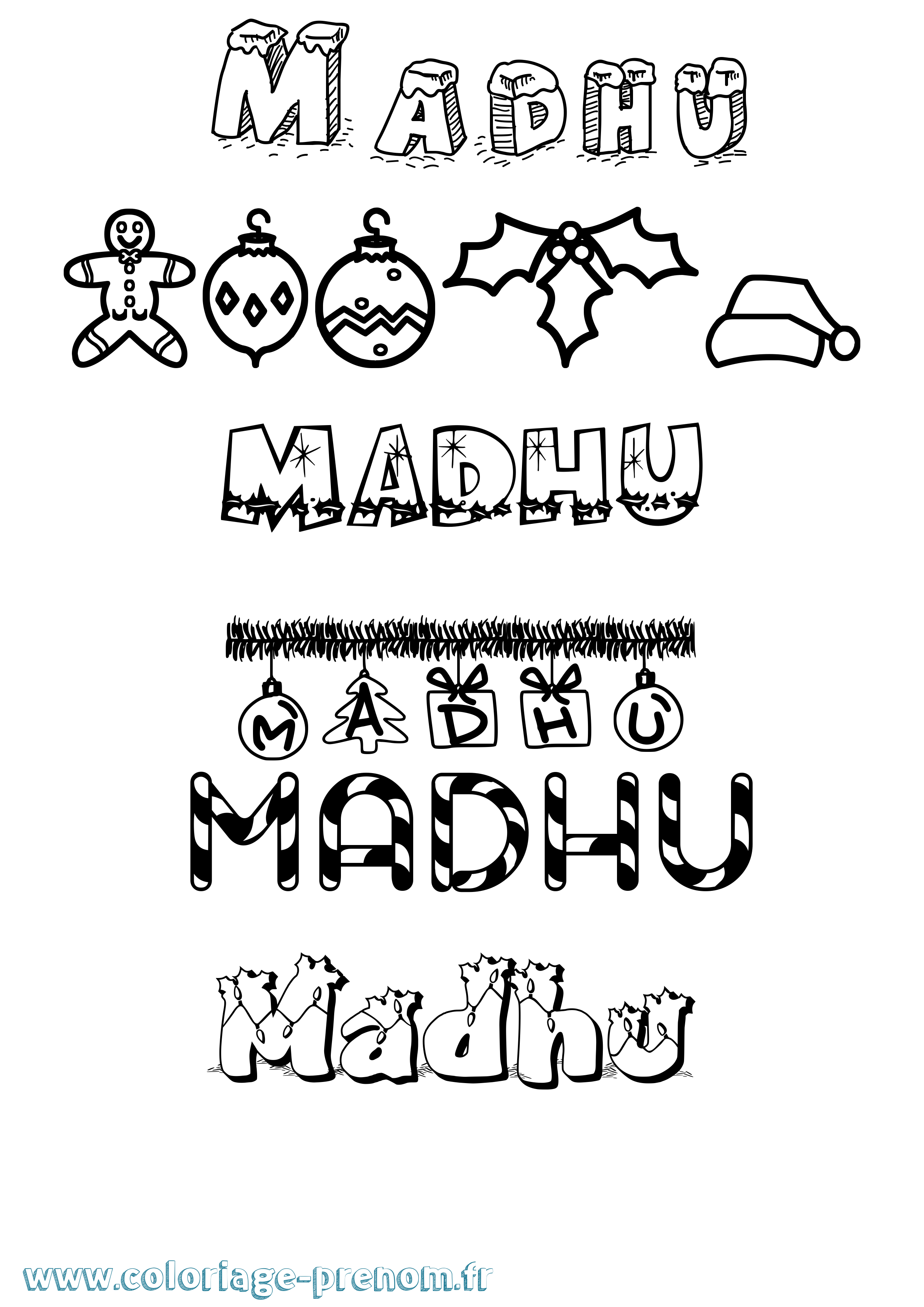 Coloriage prénom Madhu Noël