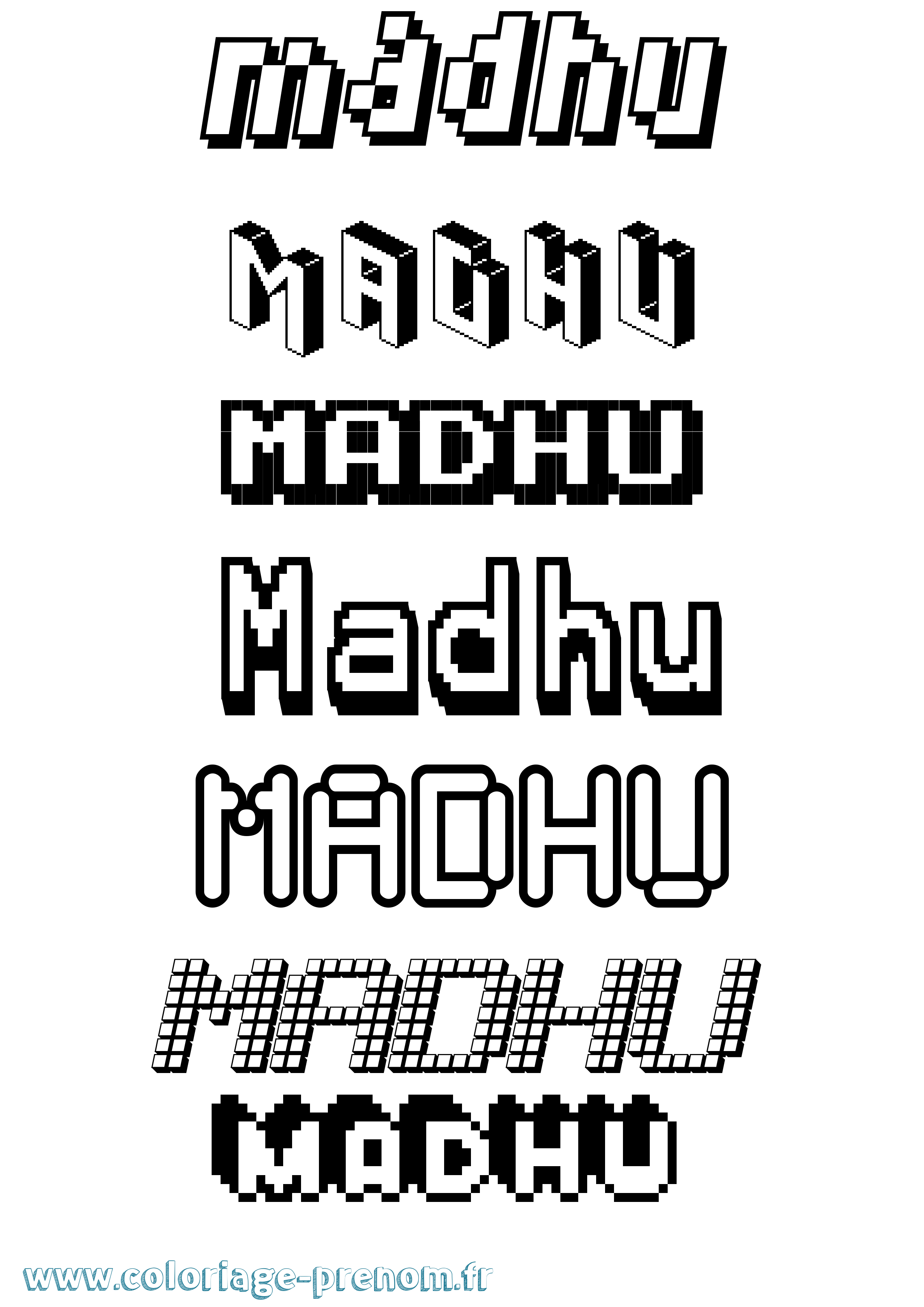 Coloriage prénom Madhu Pixel