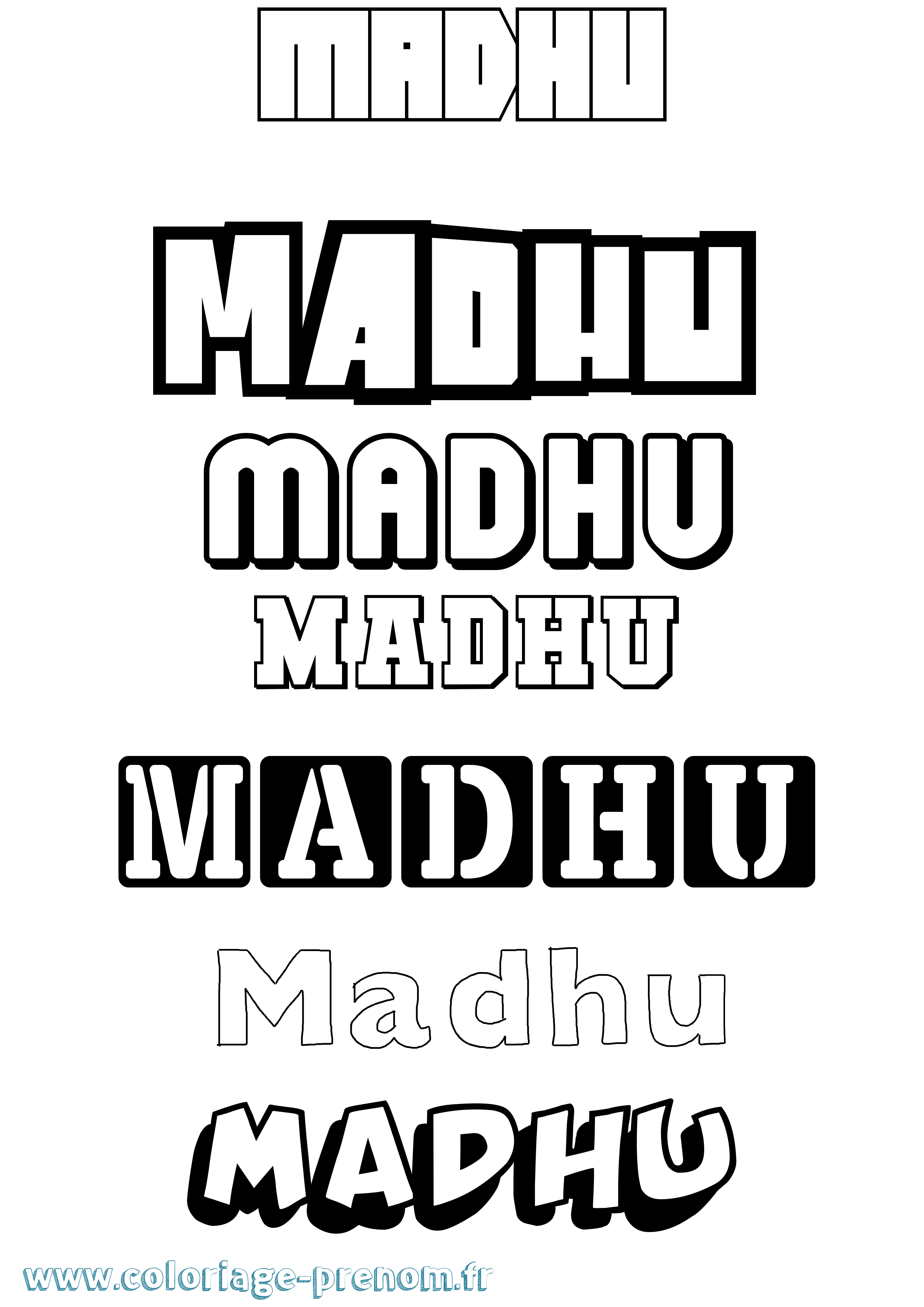 Coloriage prénom Madhu Simple