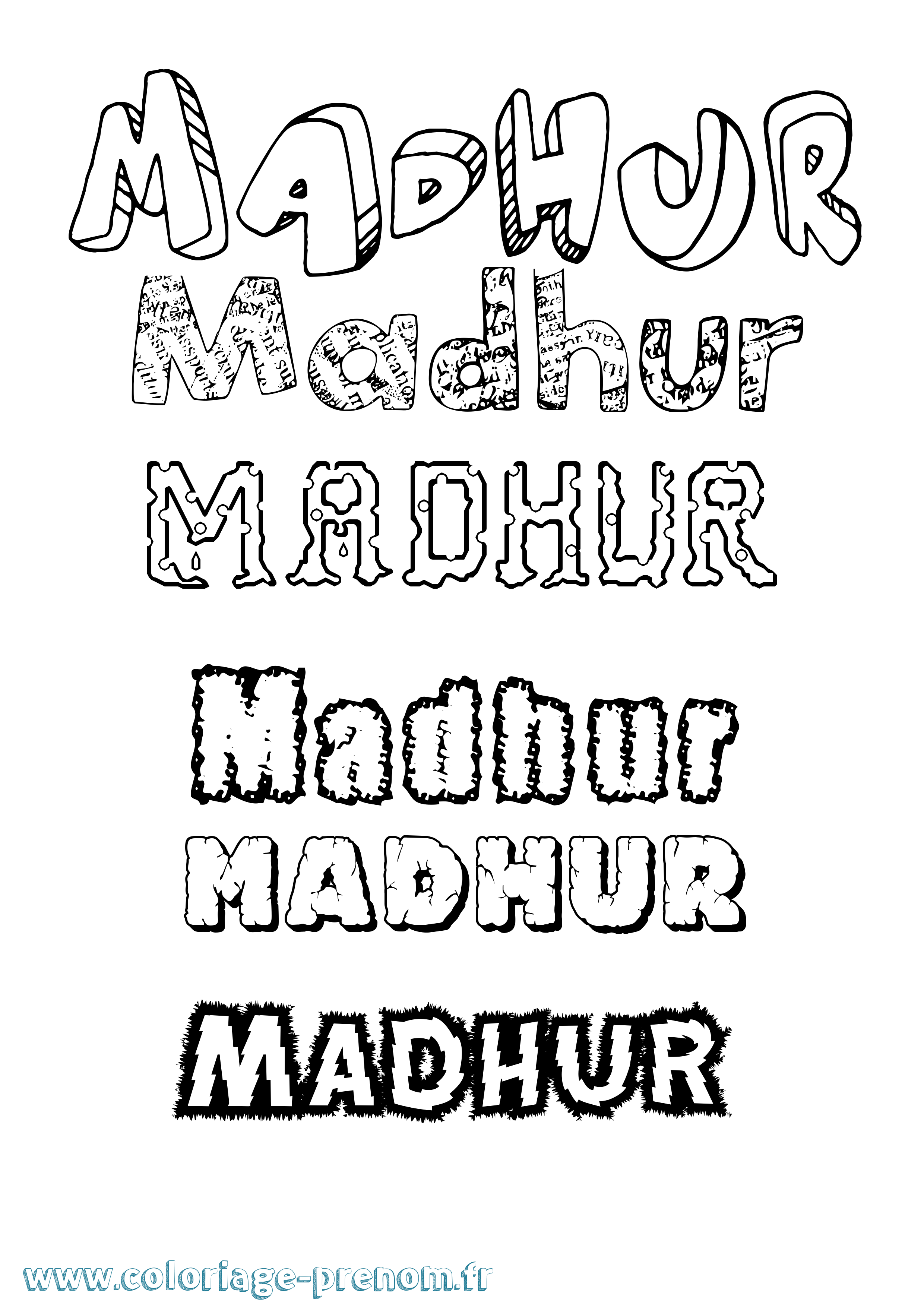 Coloriage prénom Madhur Destructuré